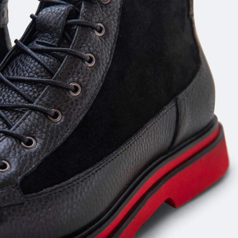 Aiden Black Leather Combat Boots - Image 3