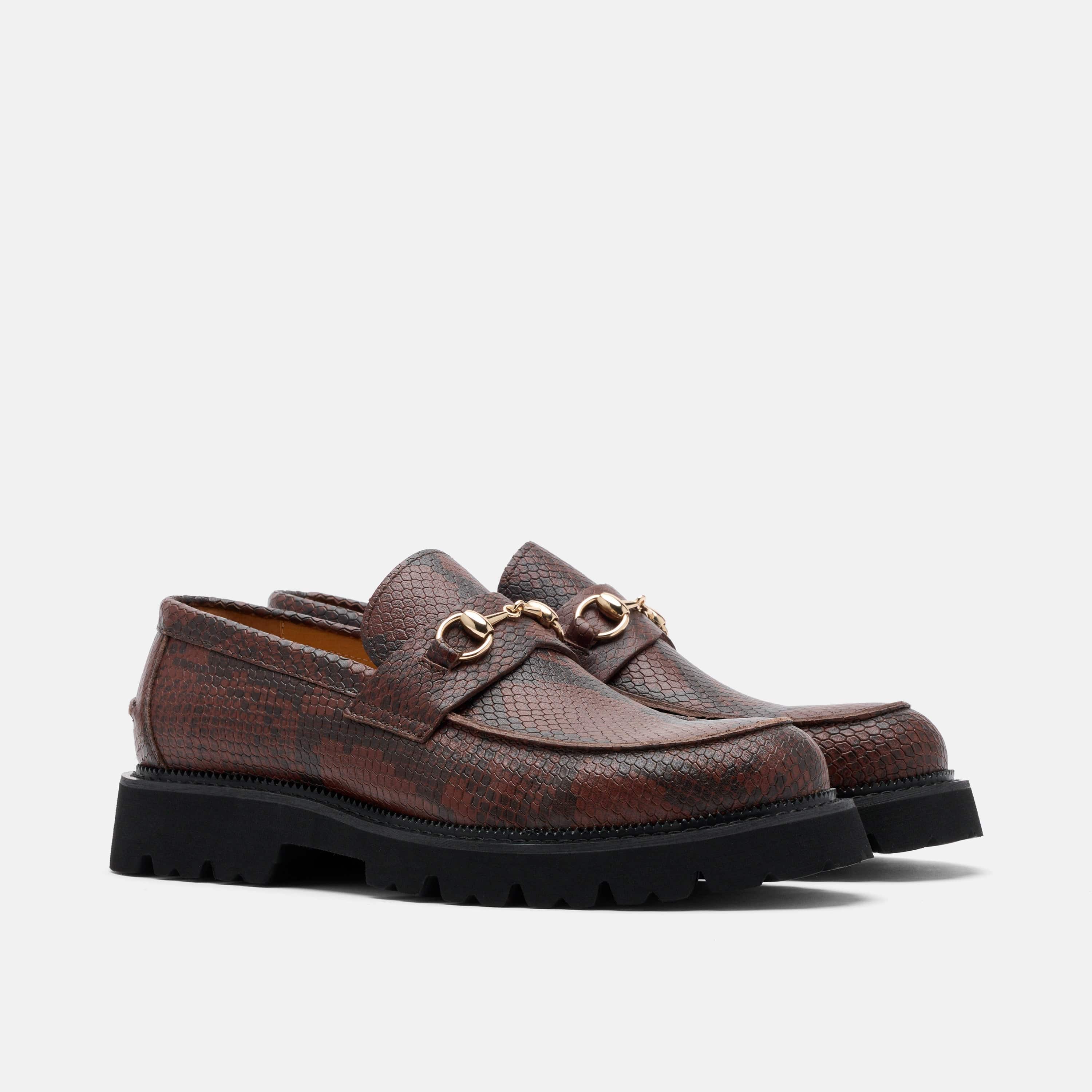 Blake Brown Snake Leather Lug Bit Loafers - Image 2