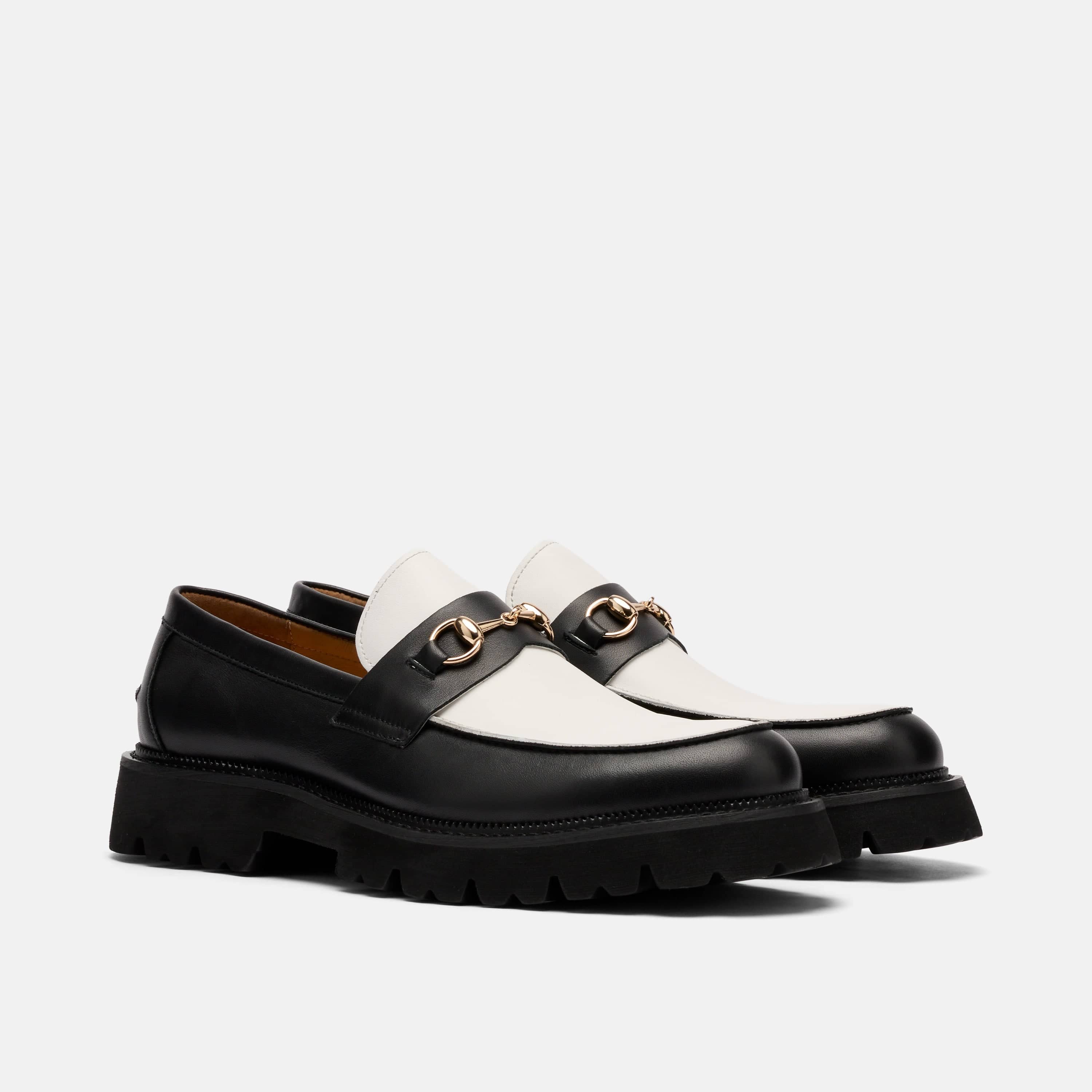 Blake Black/White Calf Leather Lug Bit Loafers - Image 2