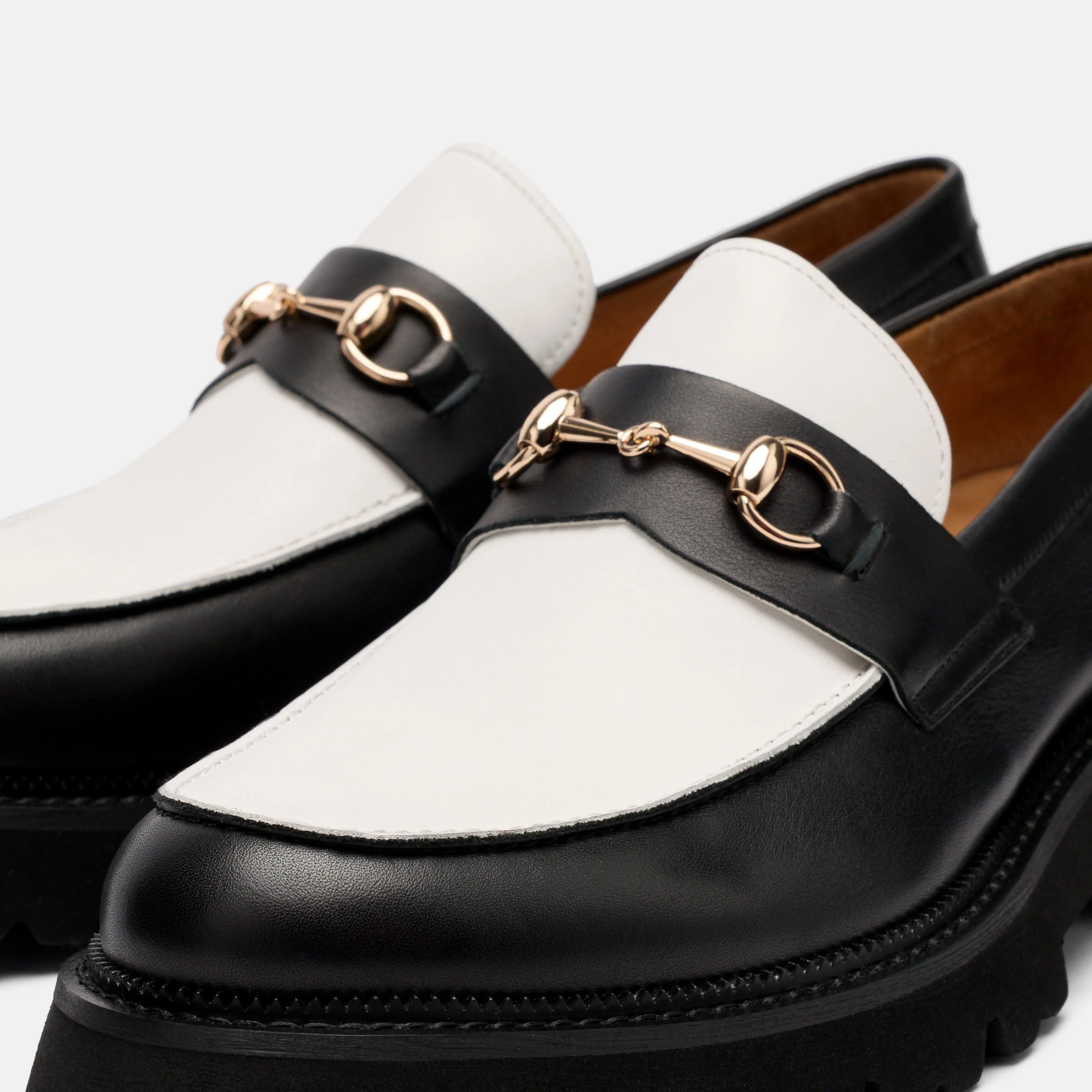 Blake Black/White Calf Leather Lug Bit Loafers - Image 3