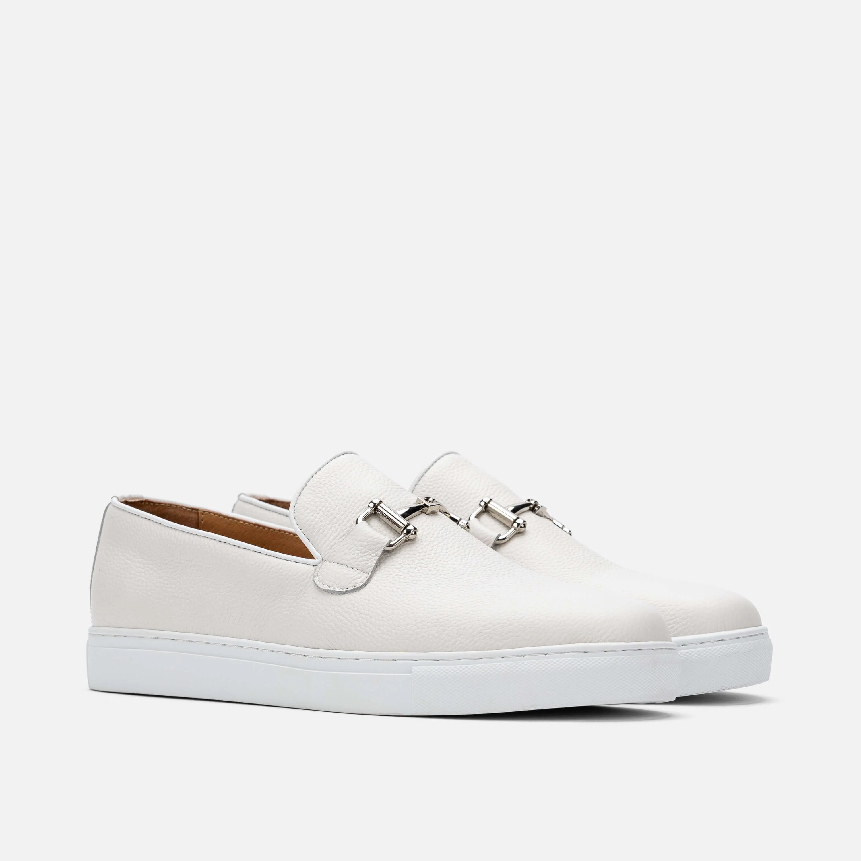 Boardwalk White Leather Horse-Bit Sneakers - Image 2