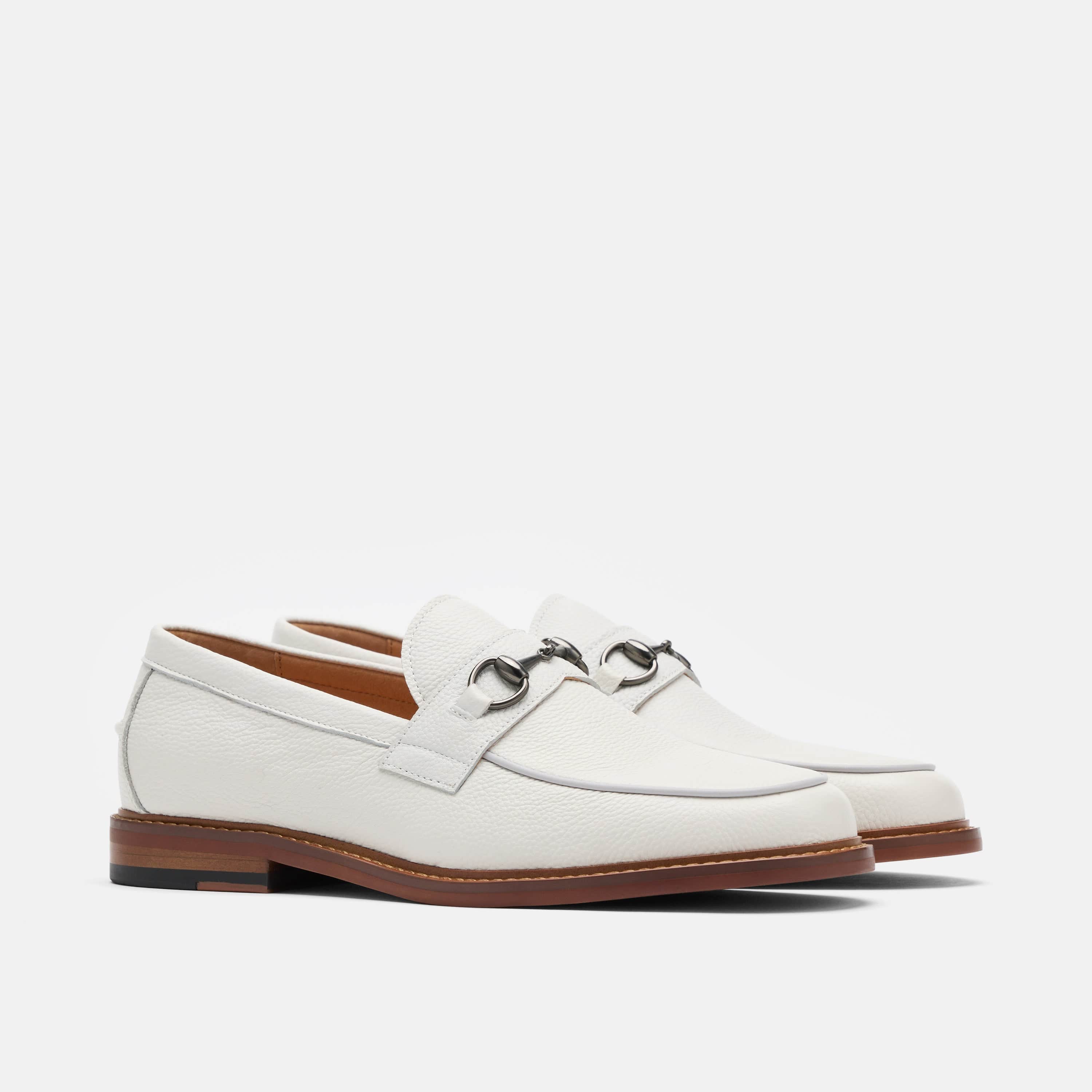Boardwalk White Pebble Leather Horse-Bit Loafers - Image 2