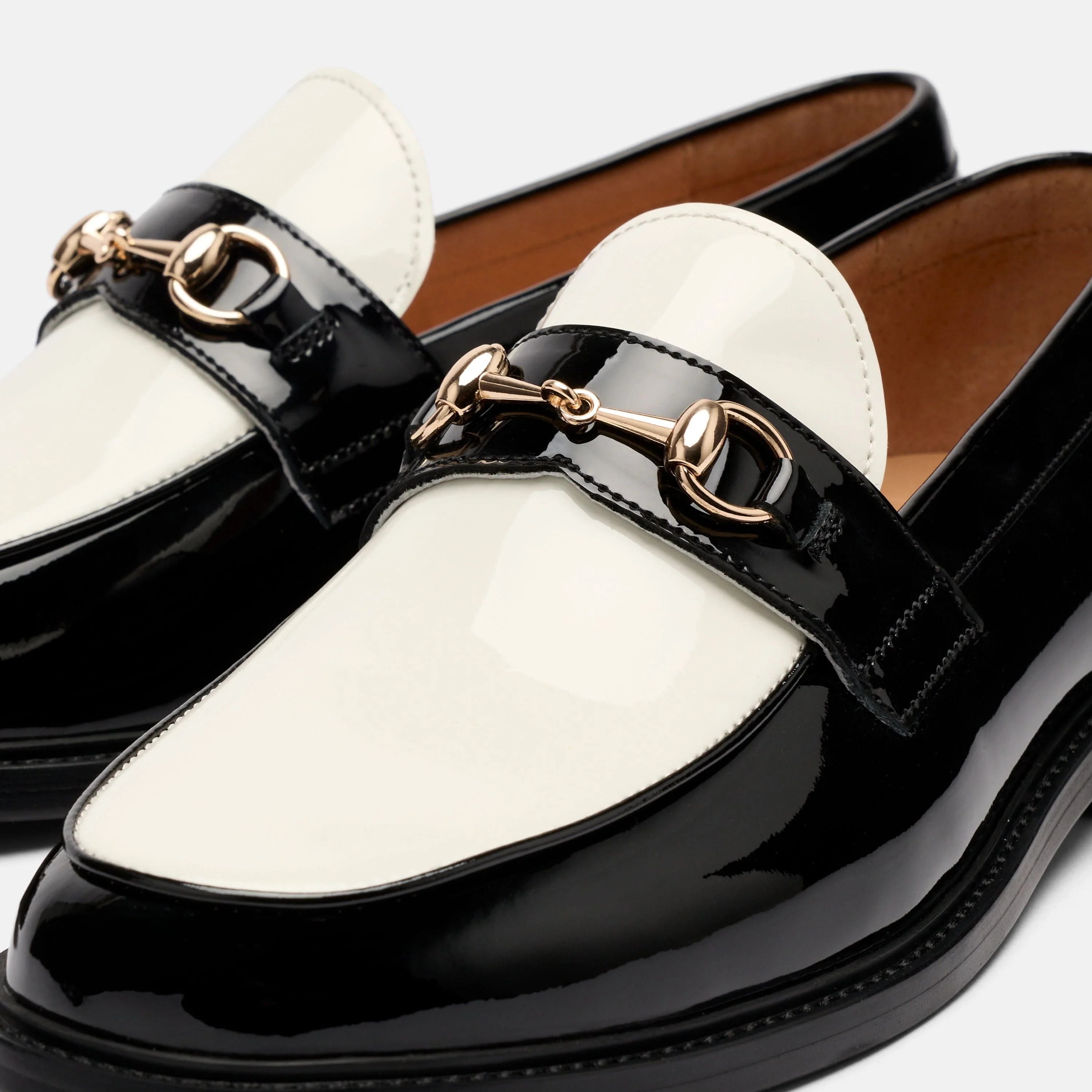 Boardwalk Black/White Patent Leather Horse-Bit Loafers - Image 3