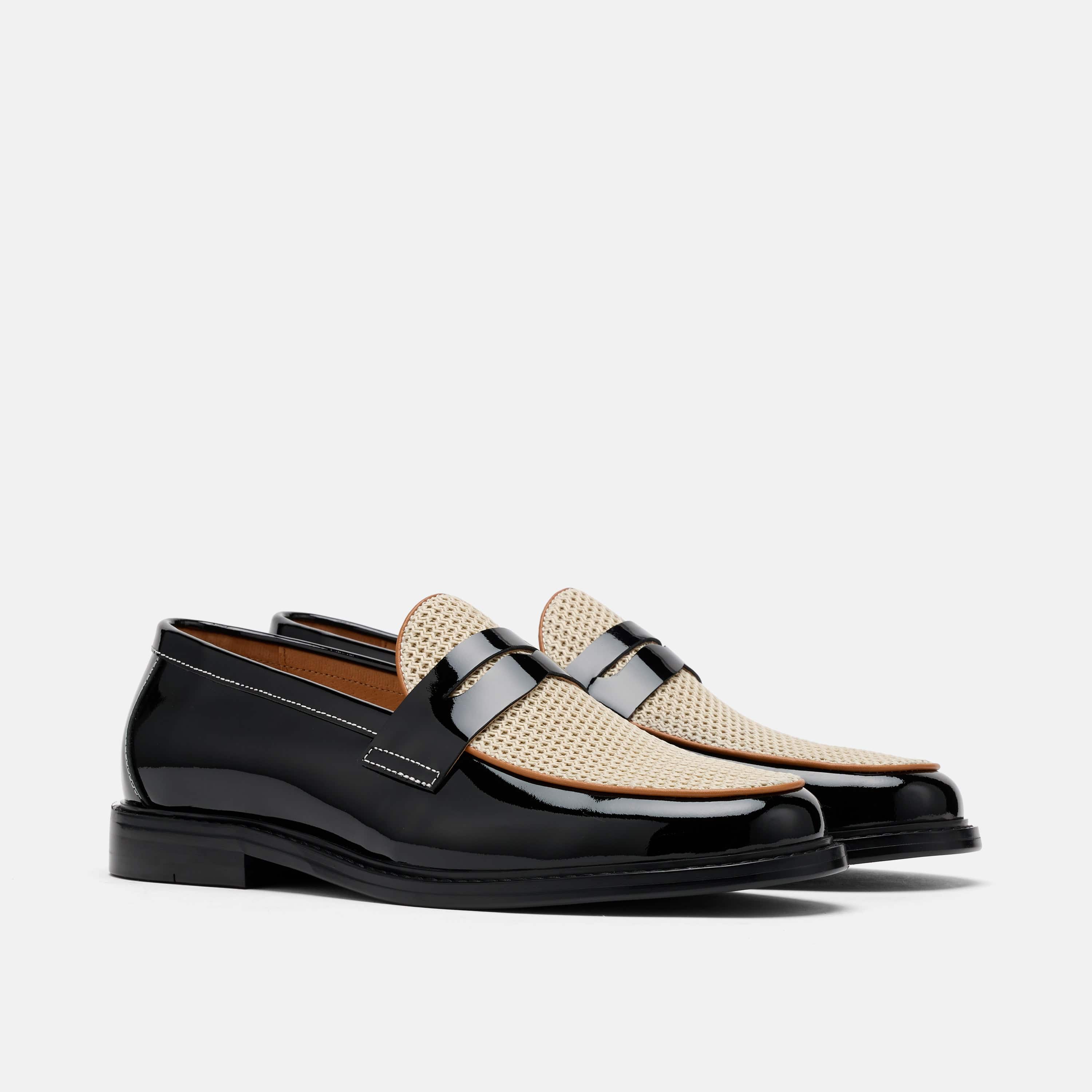 Calum Black/White Leather Penny Loafers - Image 2