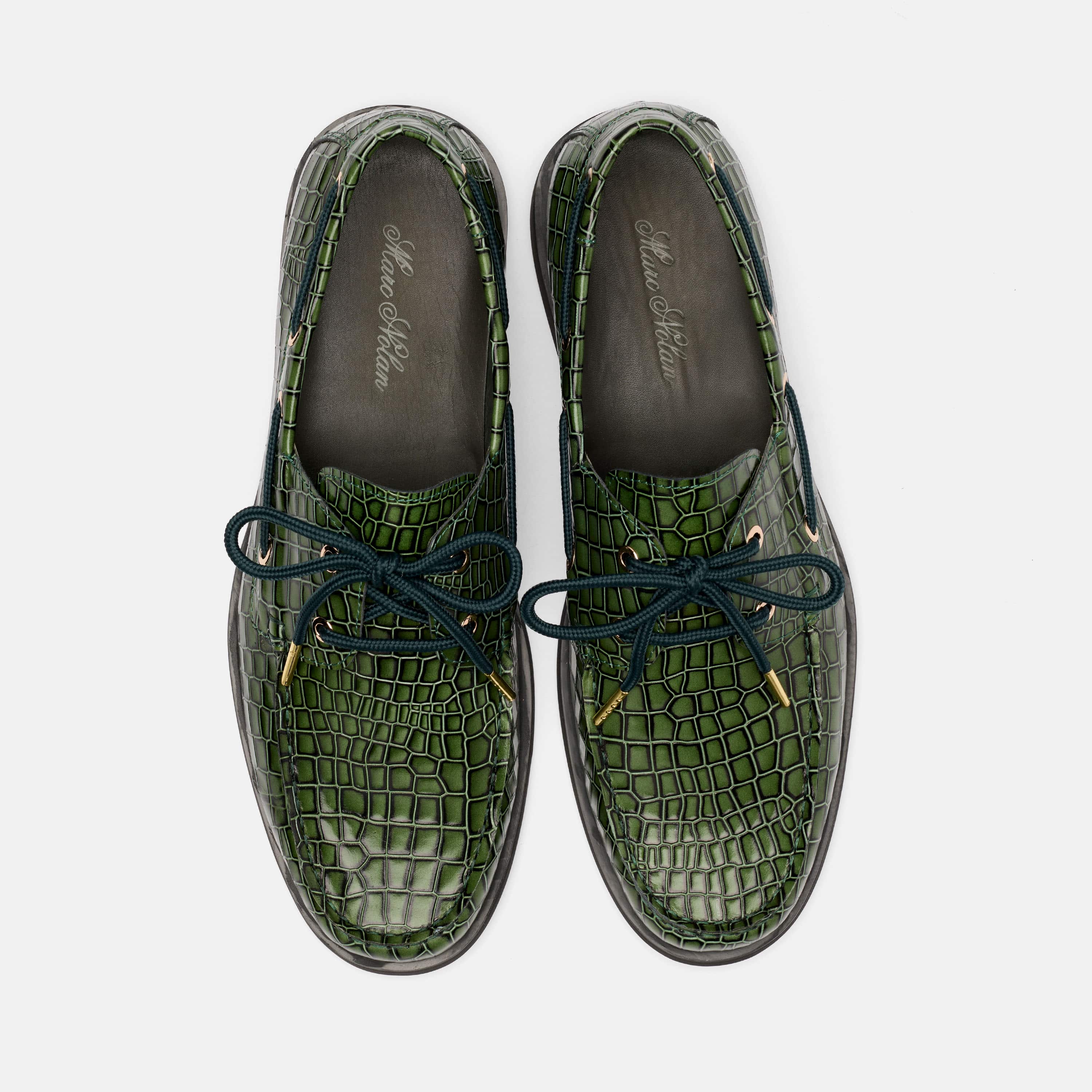 Capri Green Croc Leather Boat Shoes - Image 5