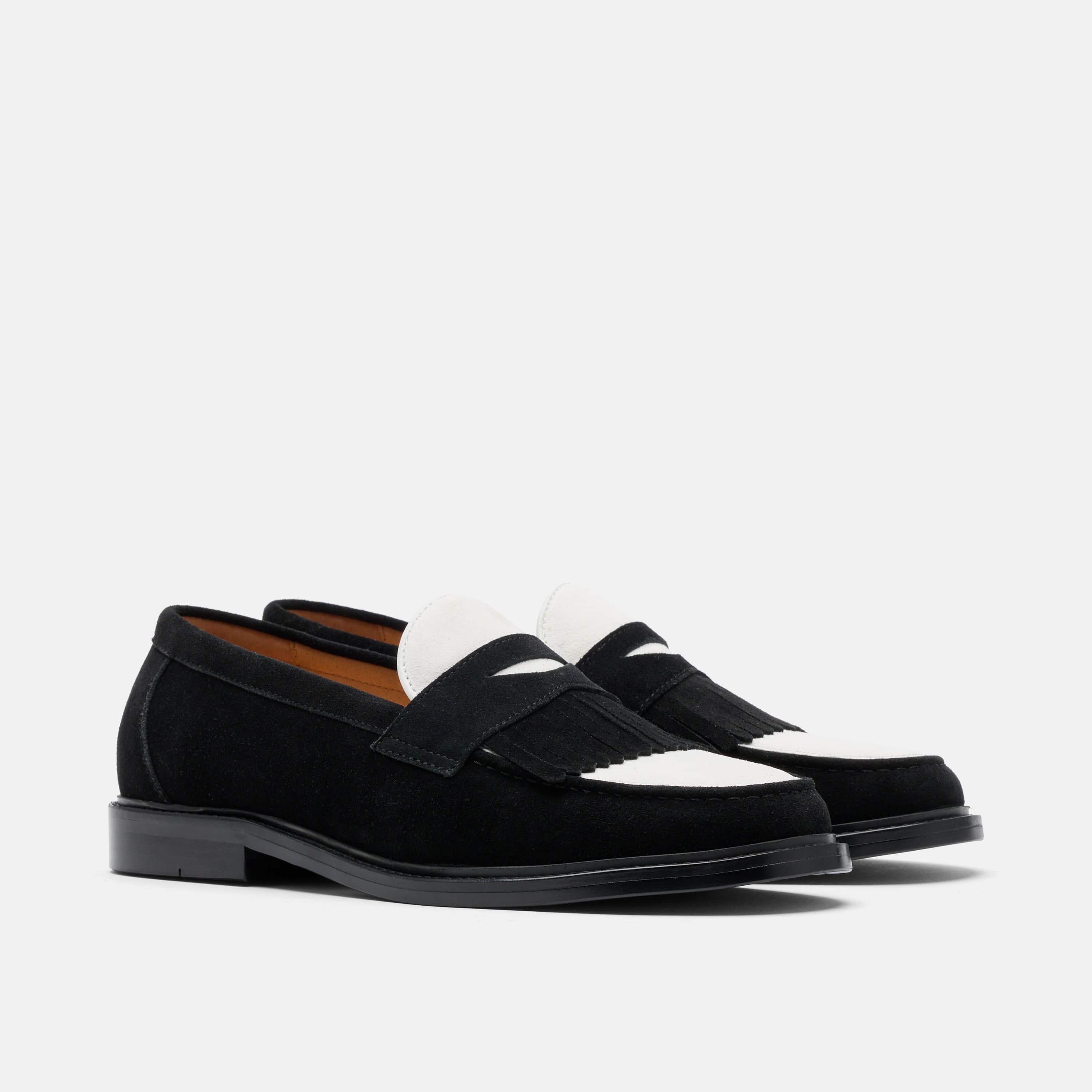 Clint Black/White Suede Kiltie Loafers - Image 2