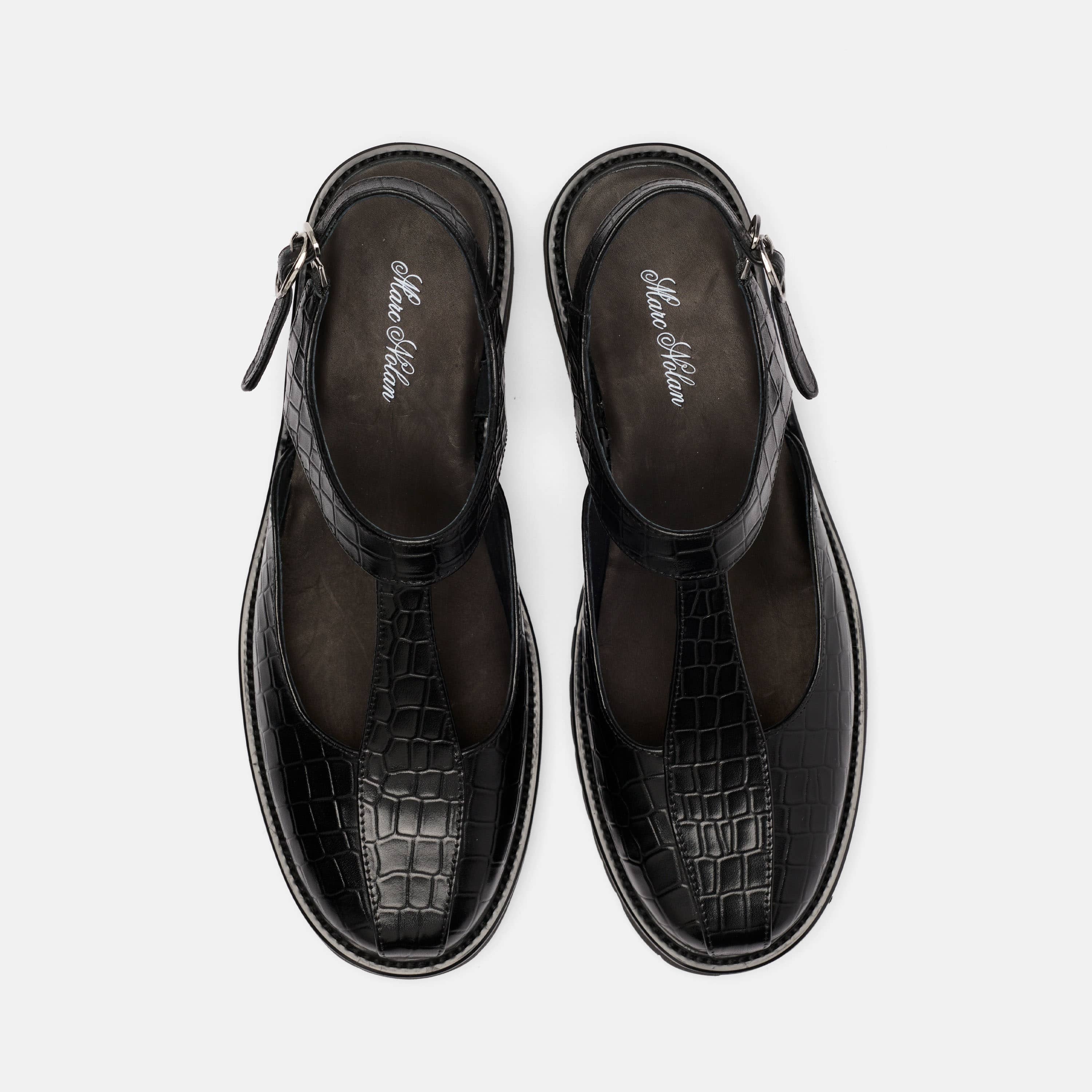 Frankie Black Crocskin Leather Mary Jane Slingbacks - Image 5