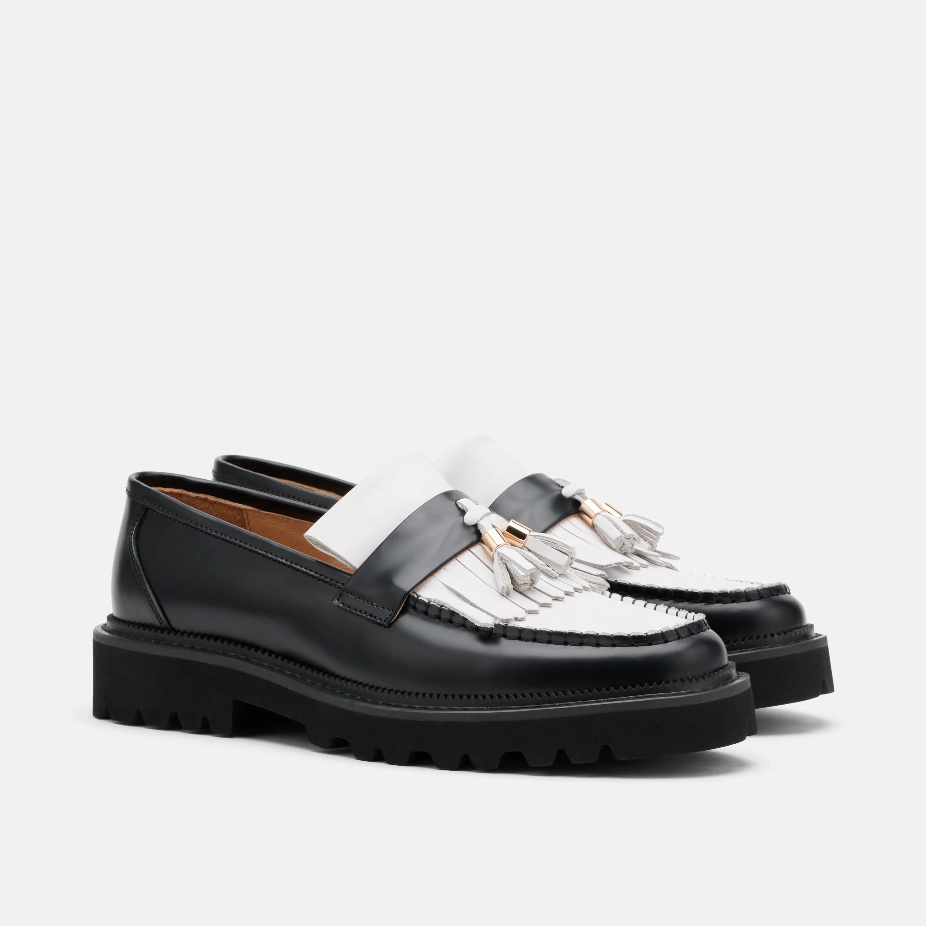 Journey Black/White Leather Lug Tassel Loafer - Image 2