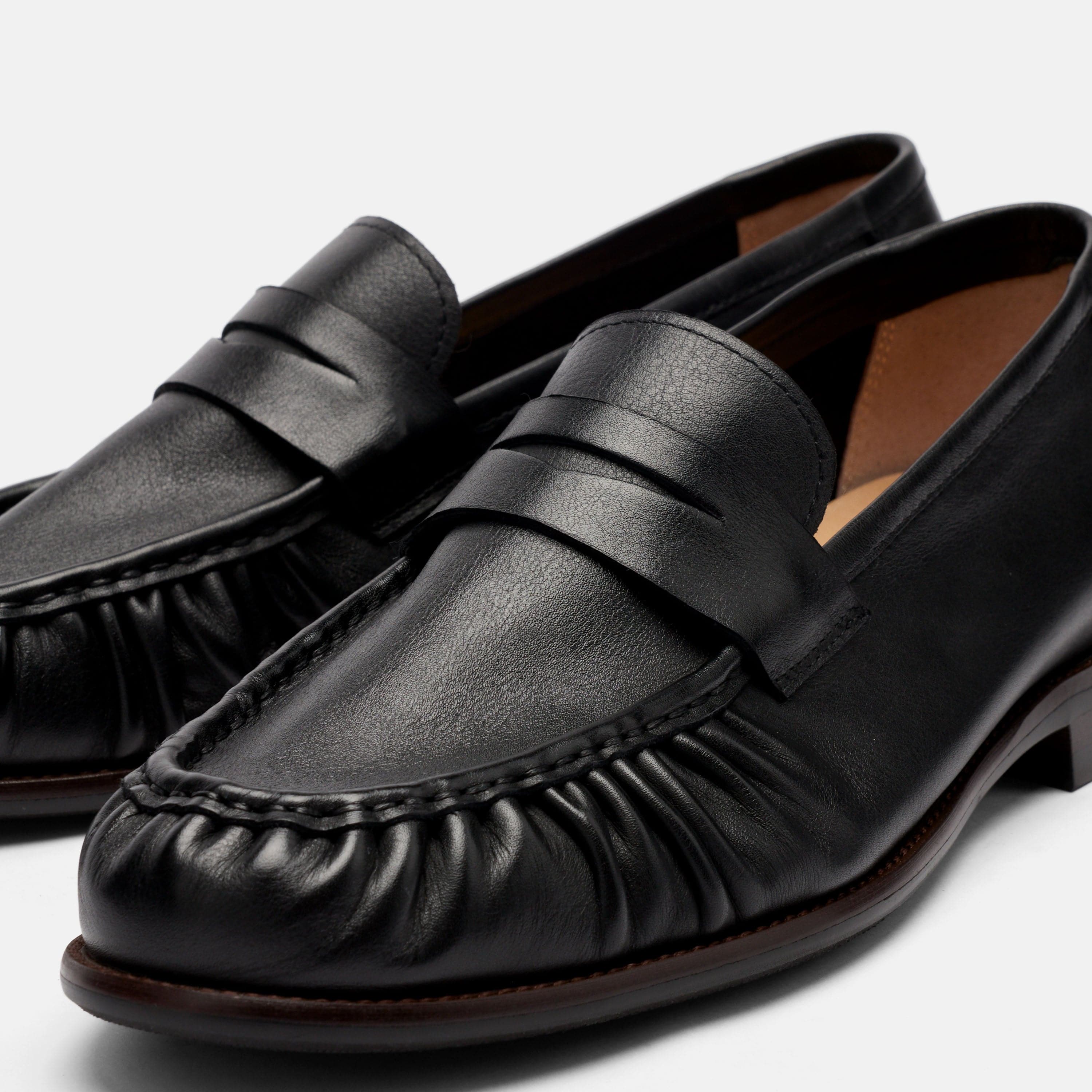 Kennedy Black Pleated Leather Penny Loafers - Image 3