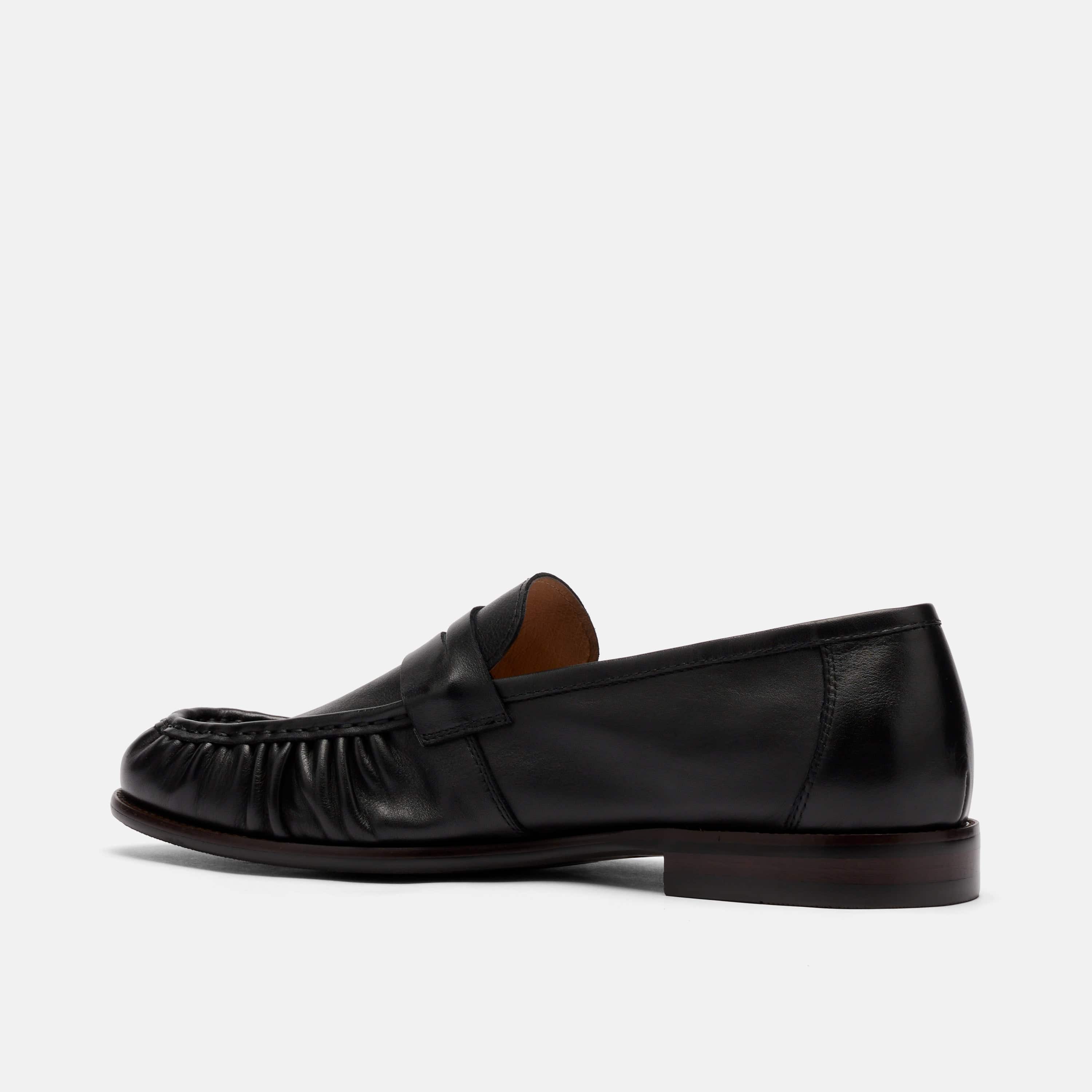 Kennedy Black Pleated Leather Penny Loafers - Image 6