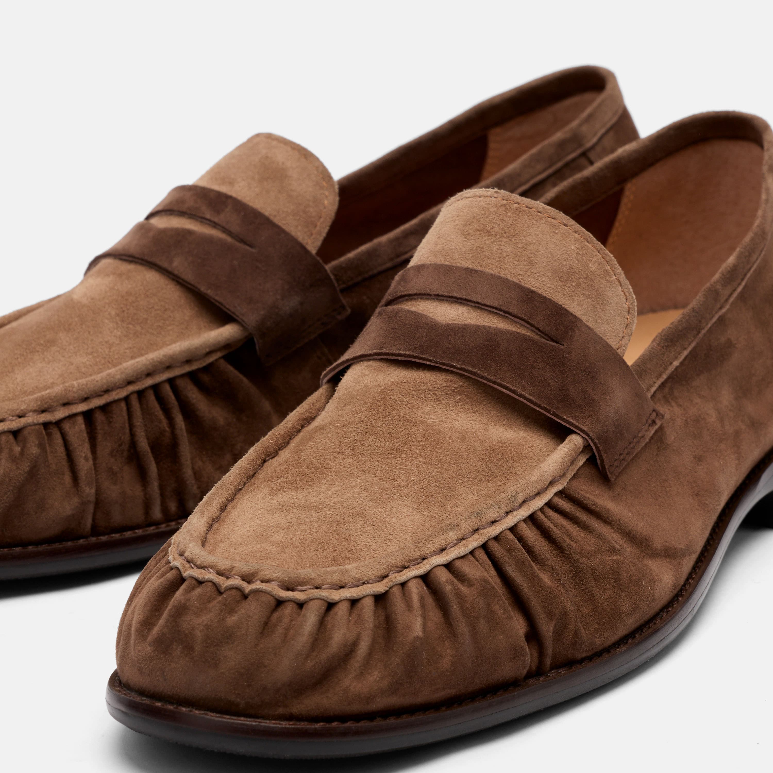 Kennedy Triple Brown Pleated Suede Penny Loafers - Image 3