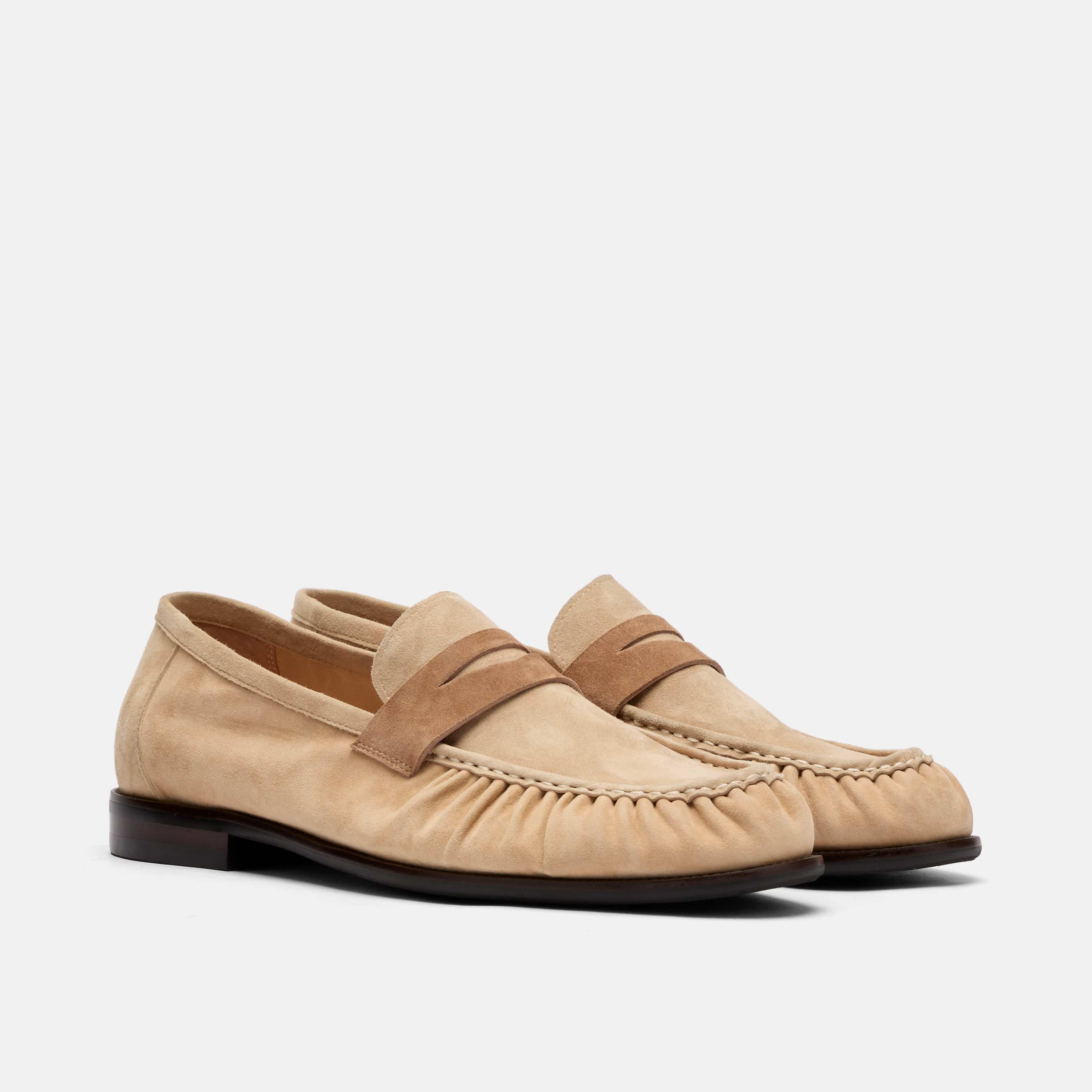 Kennedy Triple Tan Pleated Suede Penny Loafers - Image 2