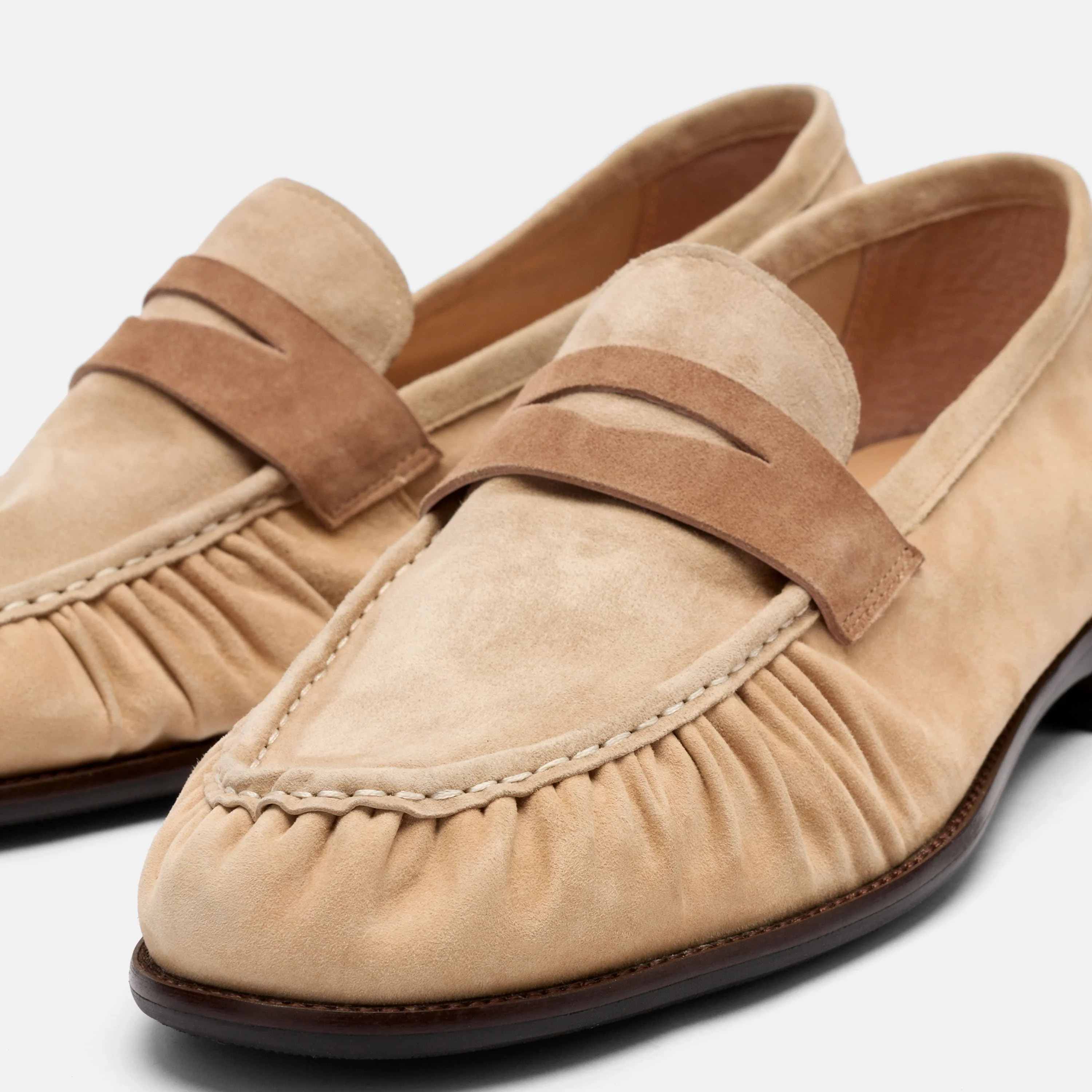 Kennedy Triple Tan Pleated Suede Penny Loafers - Image 3