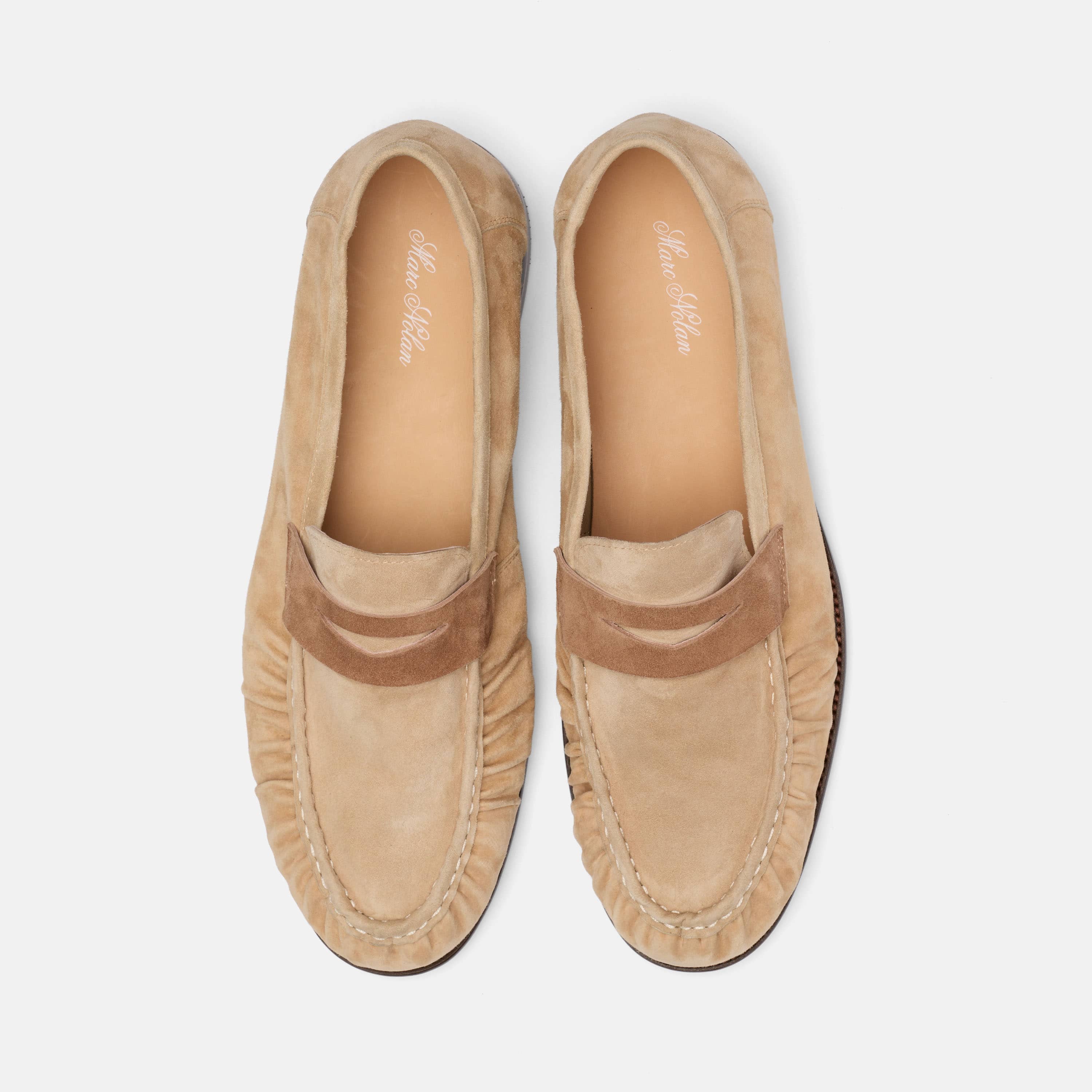 Kennedy Triple Tan Pleated Suede Penny Loafers - Image 4