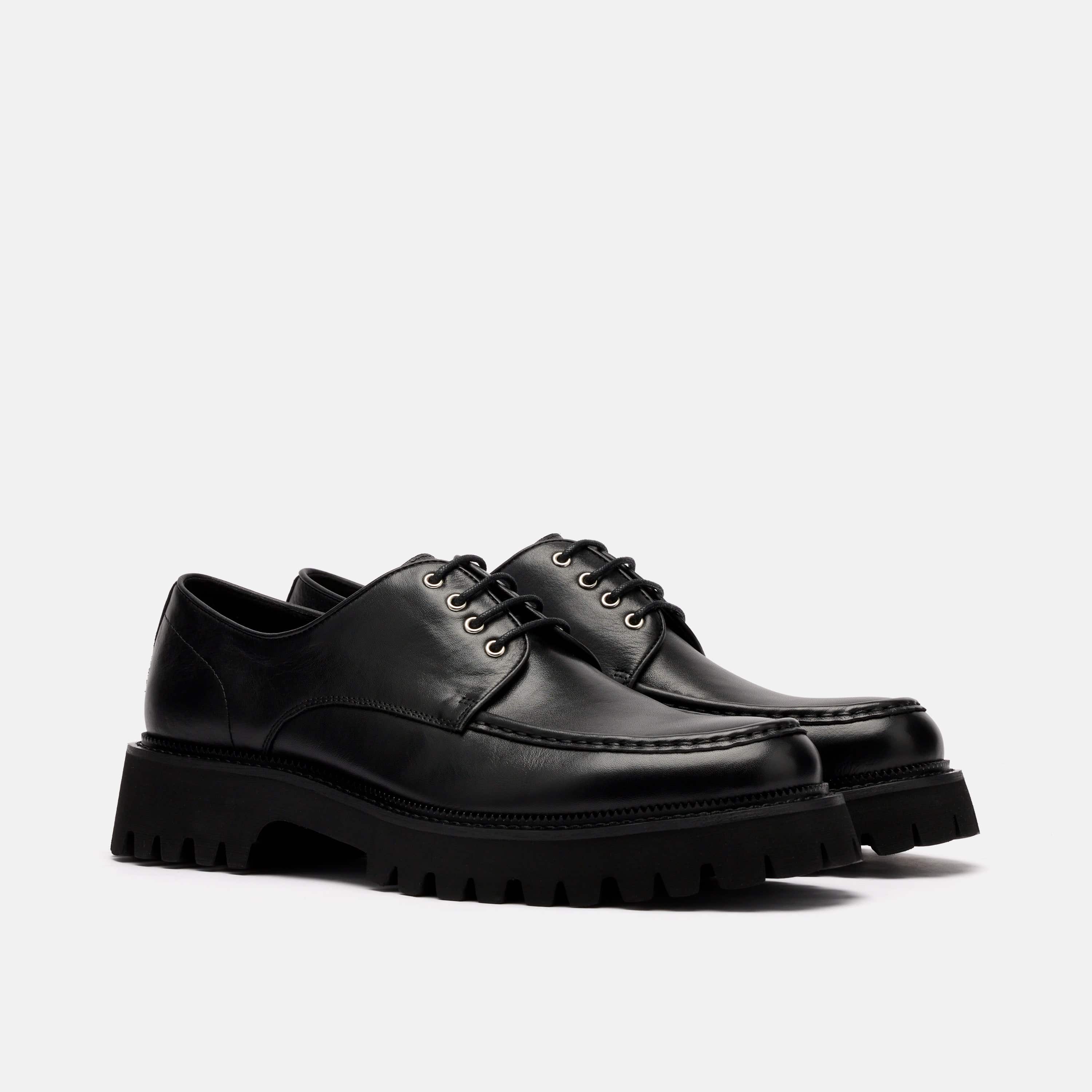 Luca Black Leather Lug Derbys - Image 2
