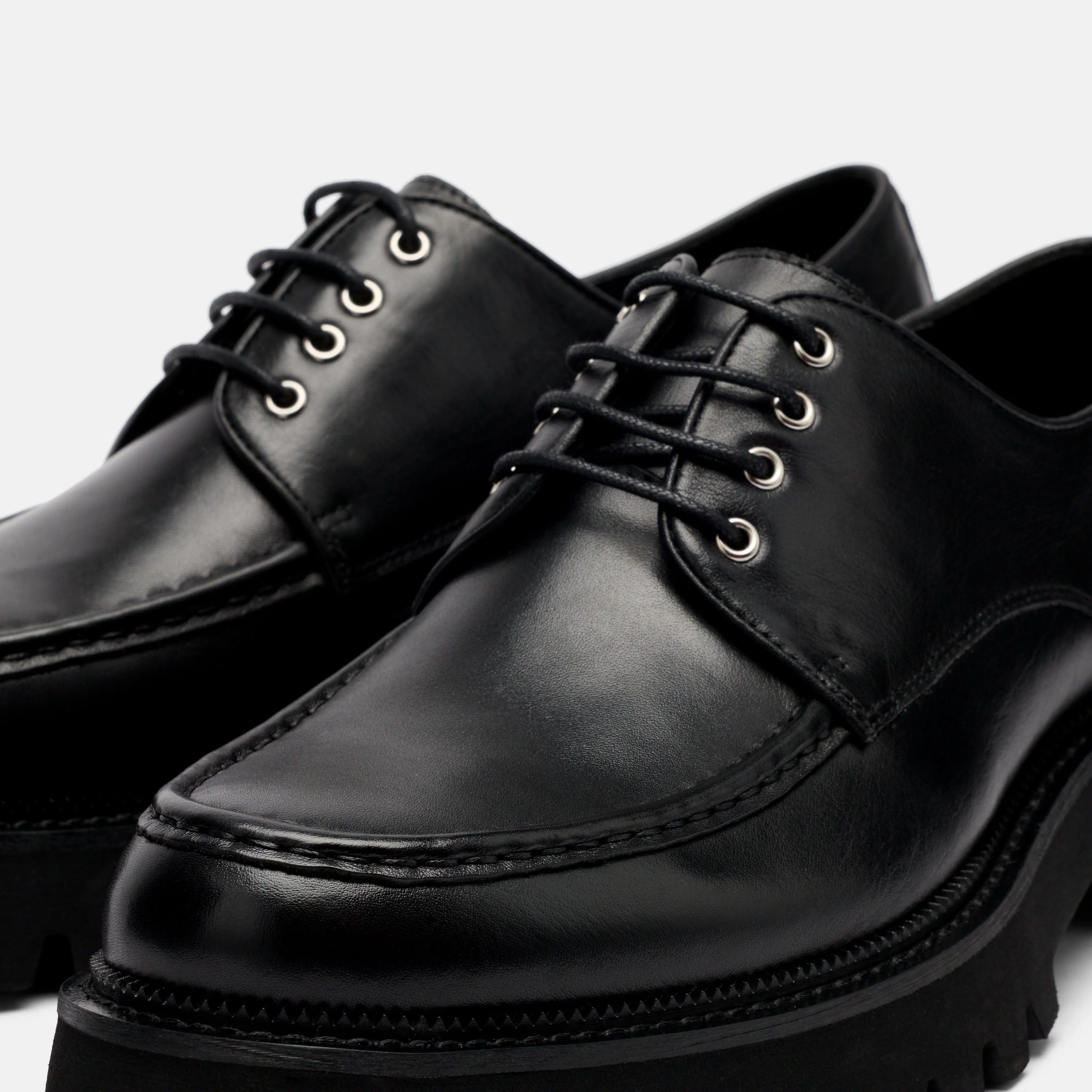Luca Black Leather Lug Derbys - Image 3