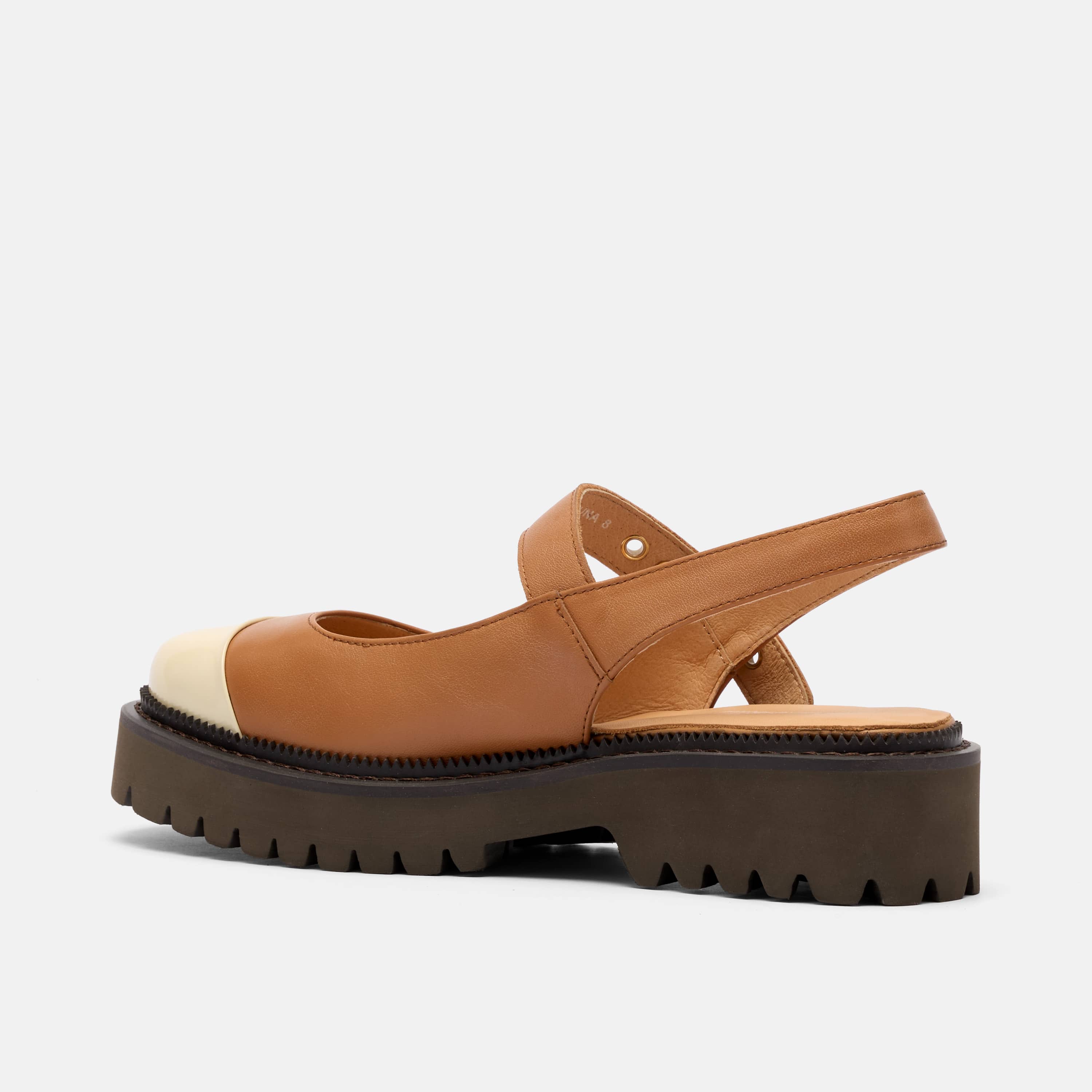 Luna Tan/Cream Leather Mary Jane Lug Slingbacks - Image 4