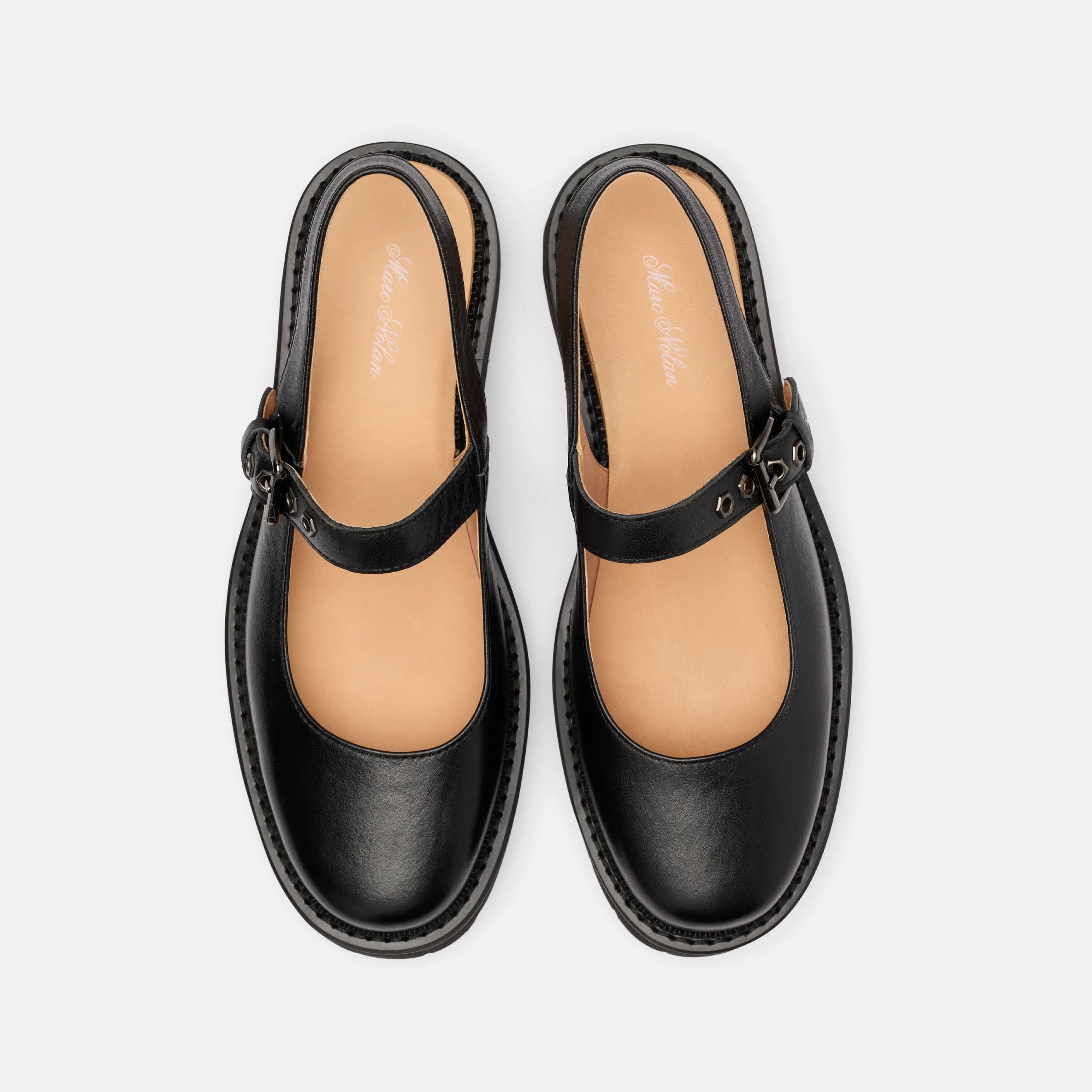 Luna Black Leather Mary Jane Lug Slingbacks - Image 5
