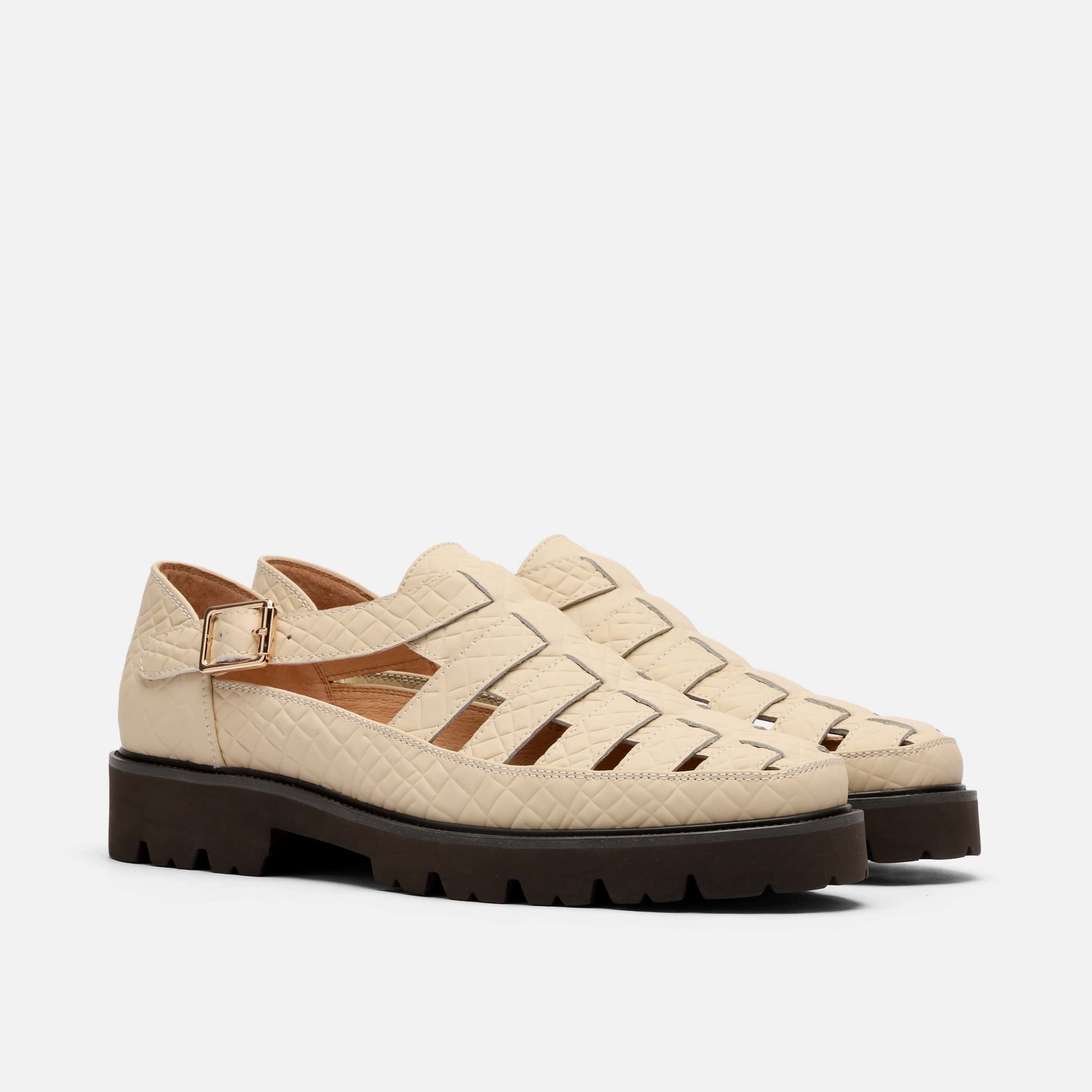 Magellan Cream Crocskin Leather Lug Fisherman Sandals - Image 2