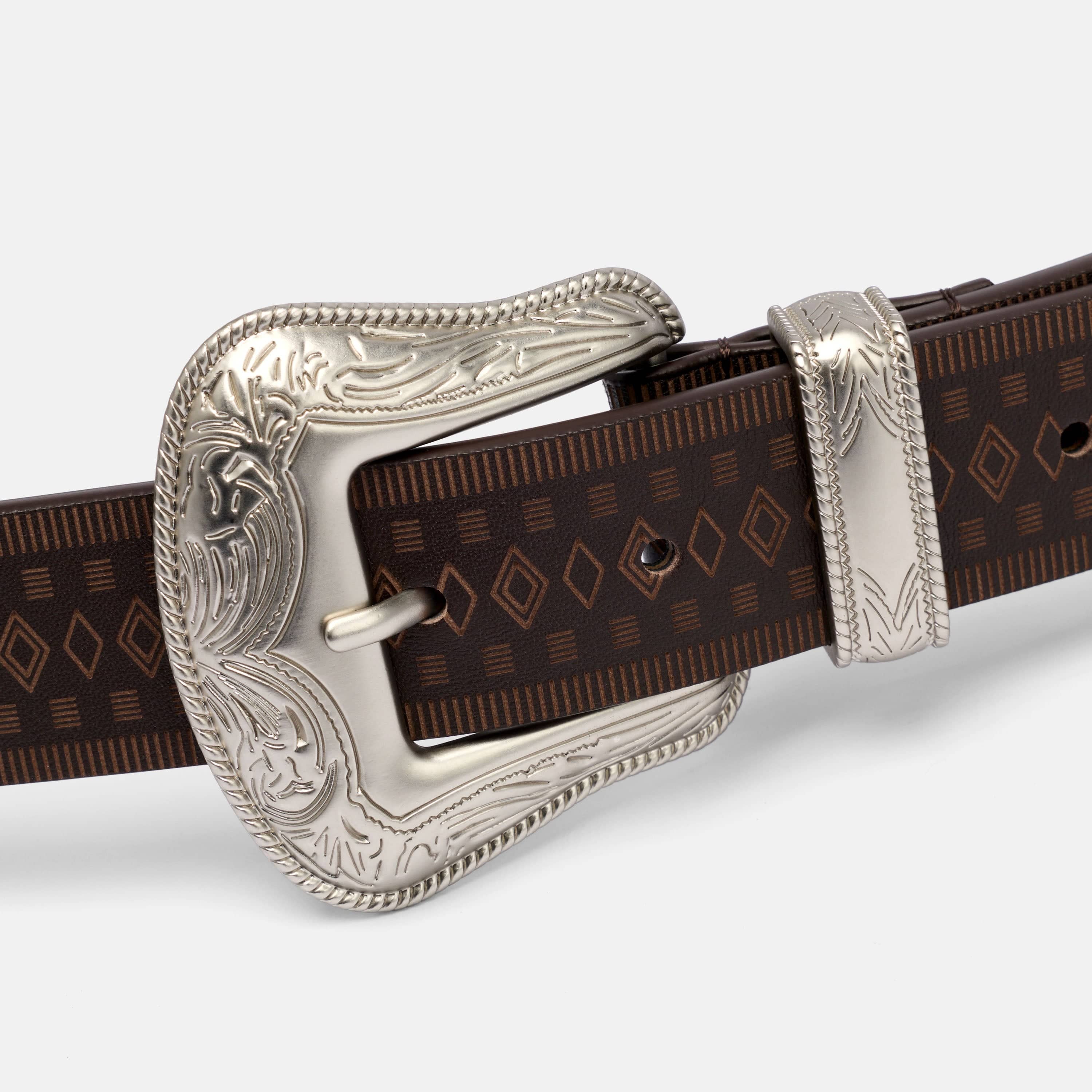 Marc Nolan Leather Belt - Brown Western Diamond - Image 3