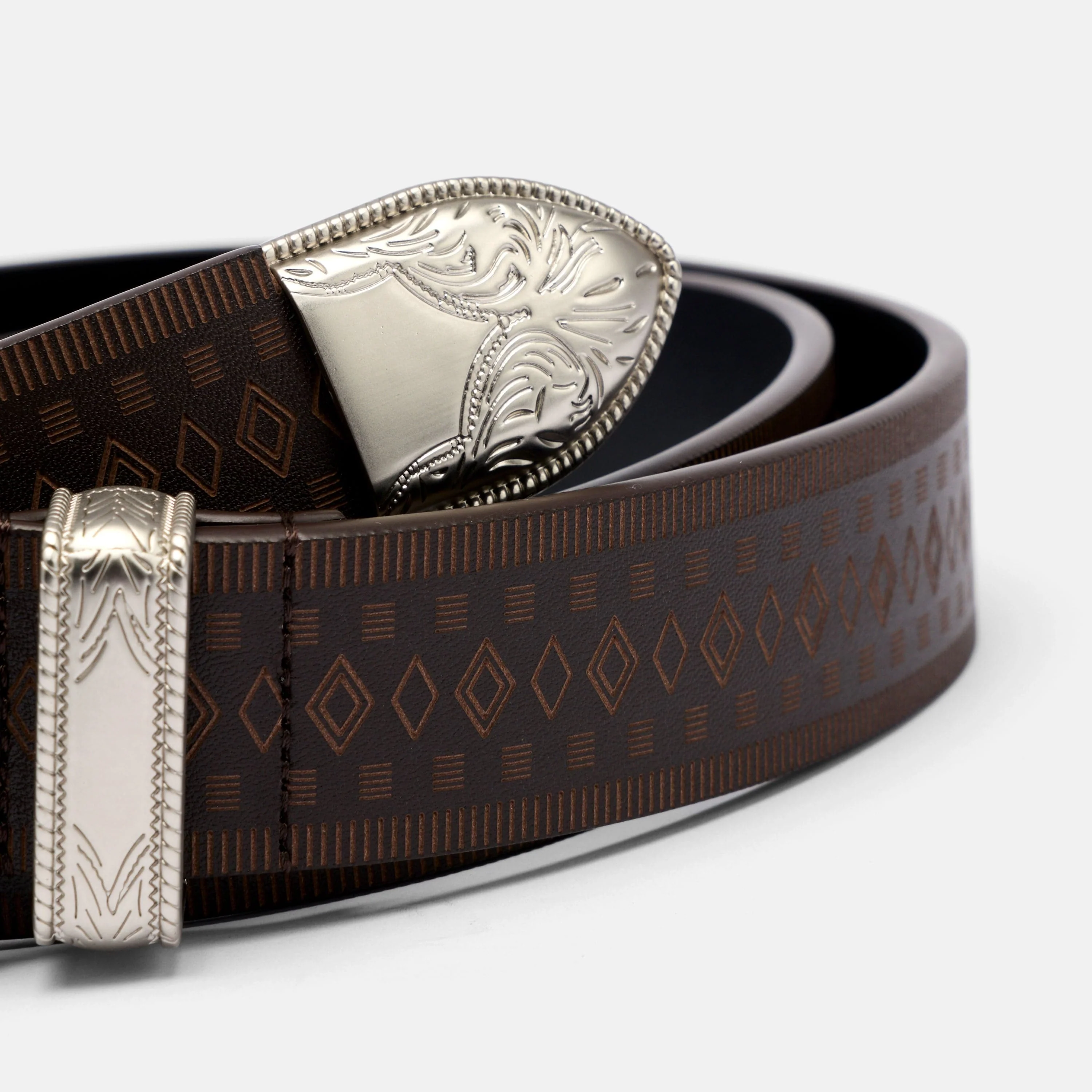 Marc Nolan Leather Belt - Brown Western Diamond - Image 4
