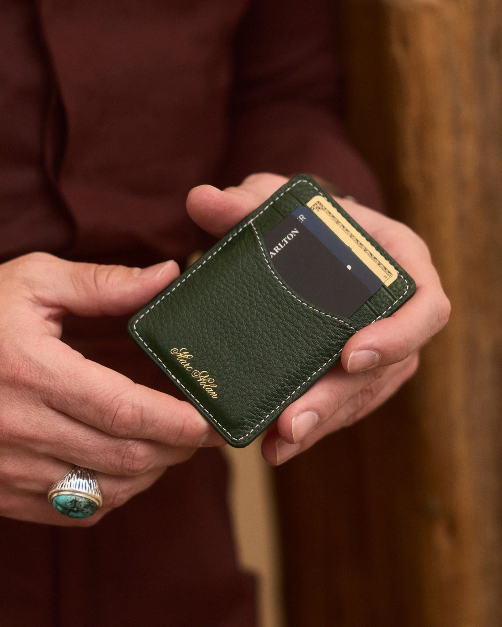 Marc Nolan Dogs Leather Card Holder - Dark Green - Image 2