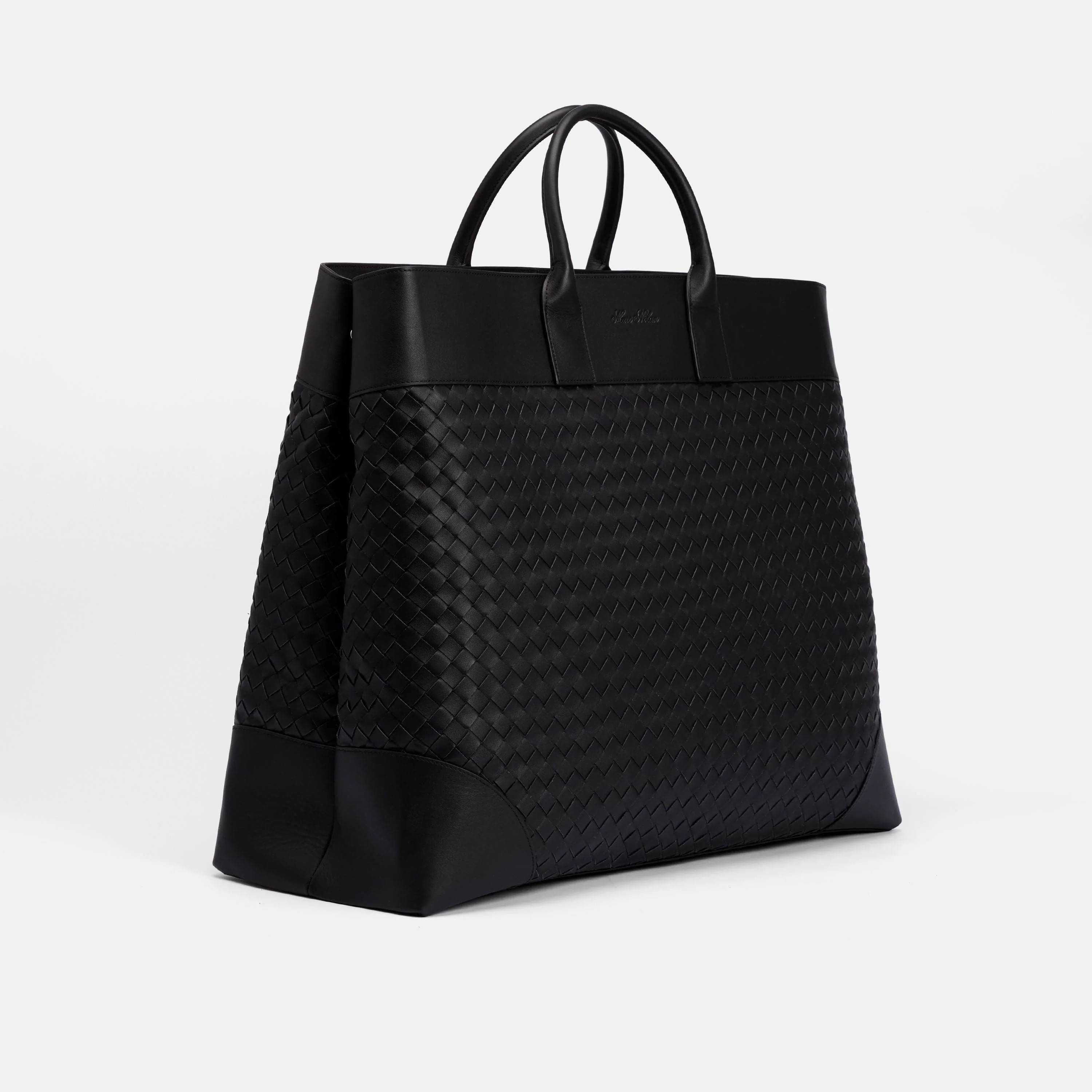 Marc Nolan Large Woven Leather Weekender - Black - Image 5