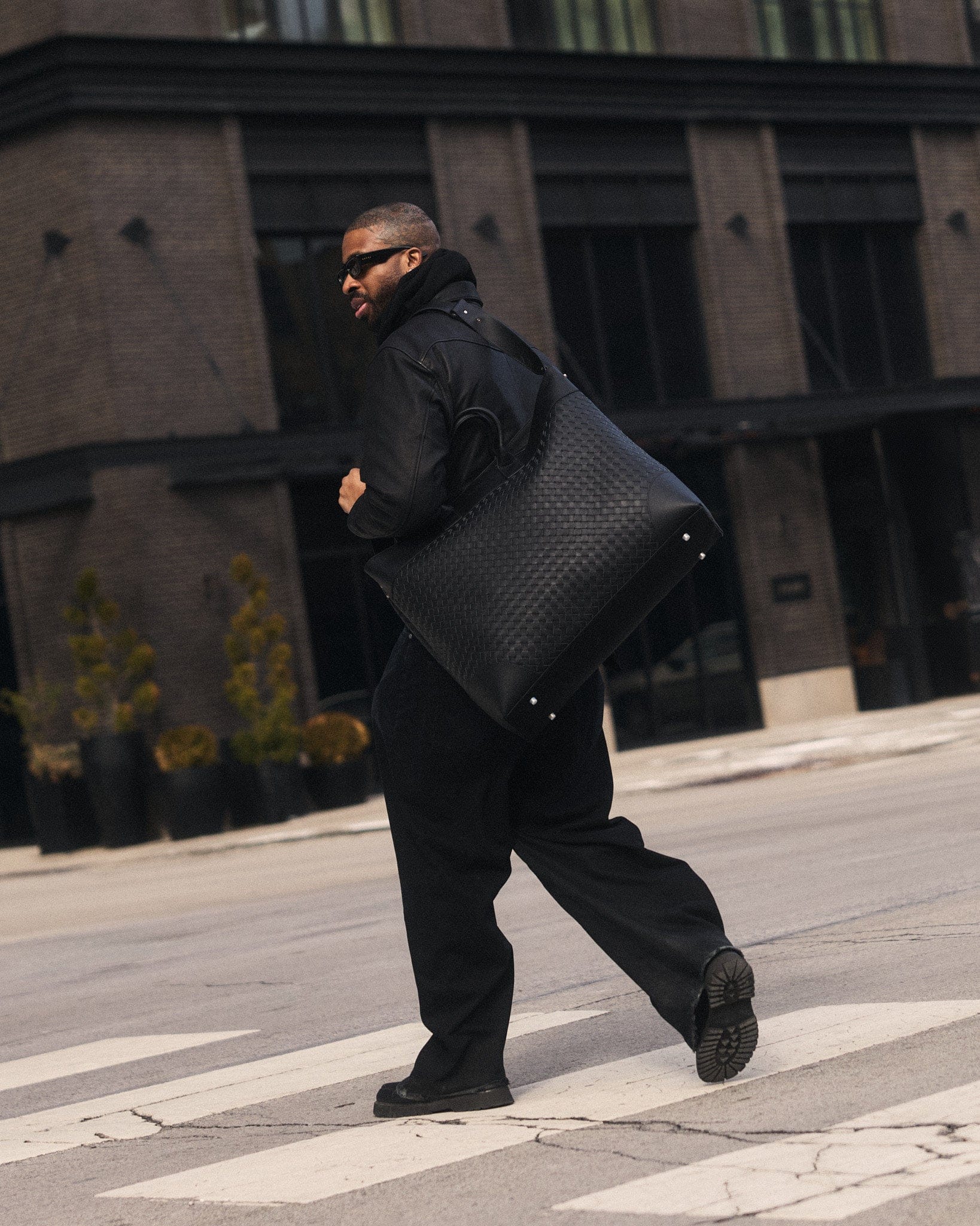 Marc Nolan Large Woven Leather Weekender - Black - Image 7
