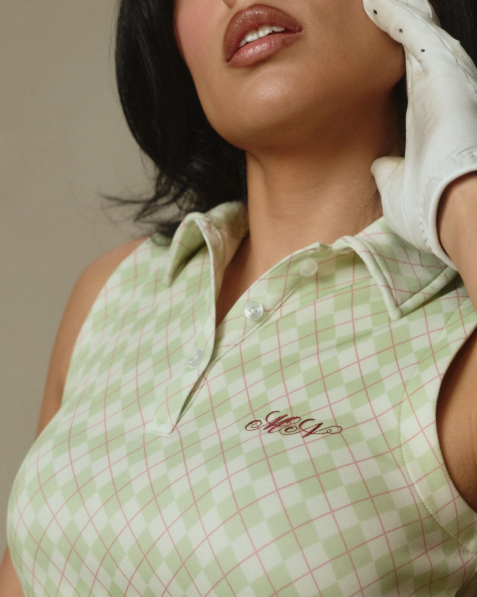 Women's Argyle Golf Vest - Cream/Sage - Image 5