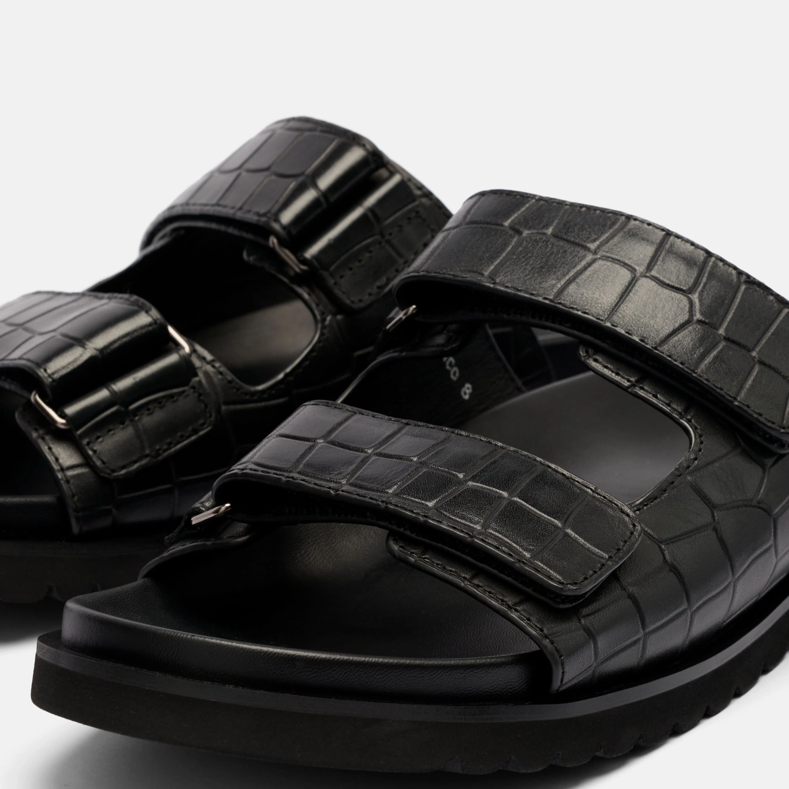 Monaco Black Crocskin Leather Strap Sandals - Image 3