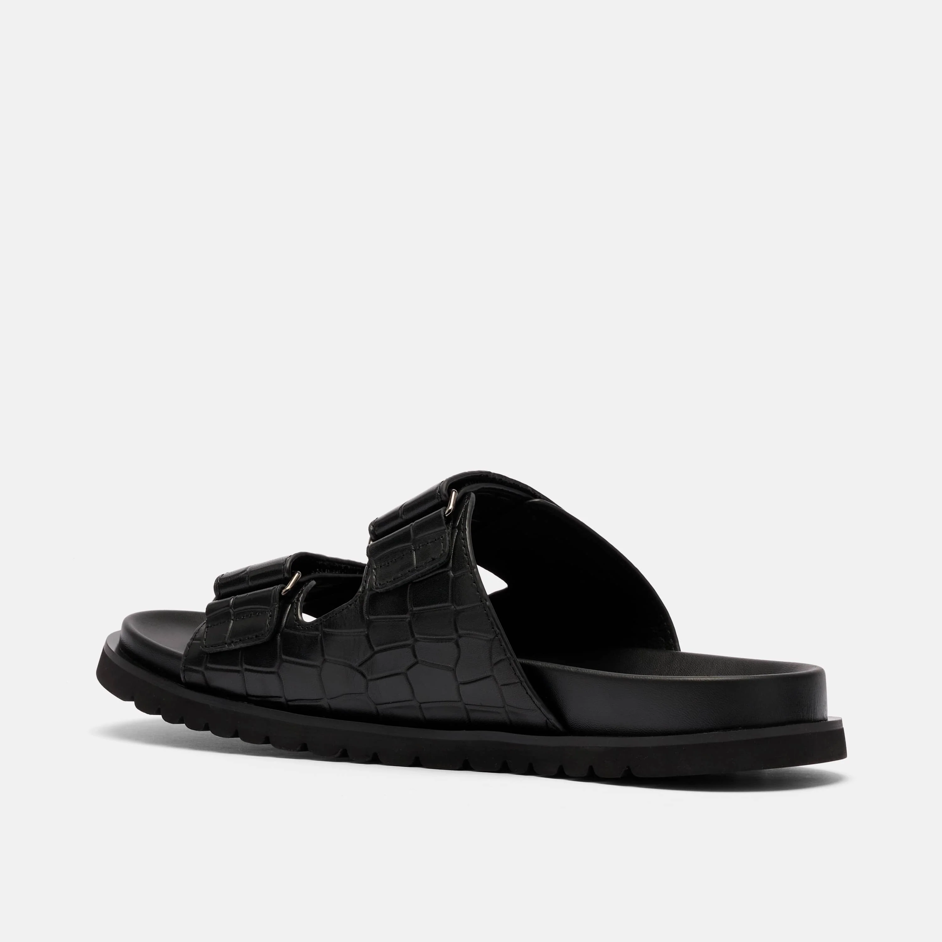Monaco Black Crocskin Leather Strap Sandals - Image 4