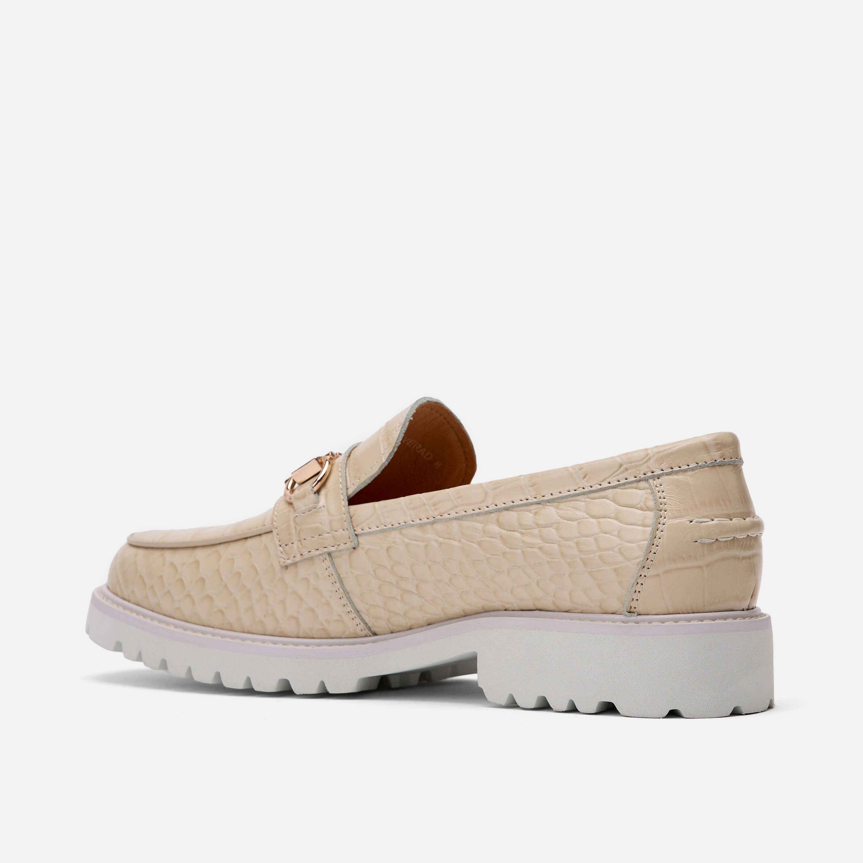 Ms. Boulevard Beige Croc Leather Bit Loafers - Image 4