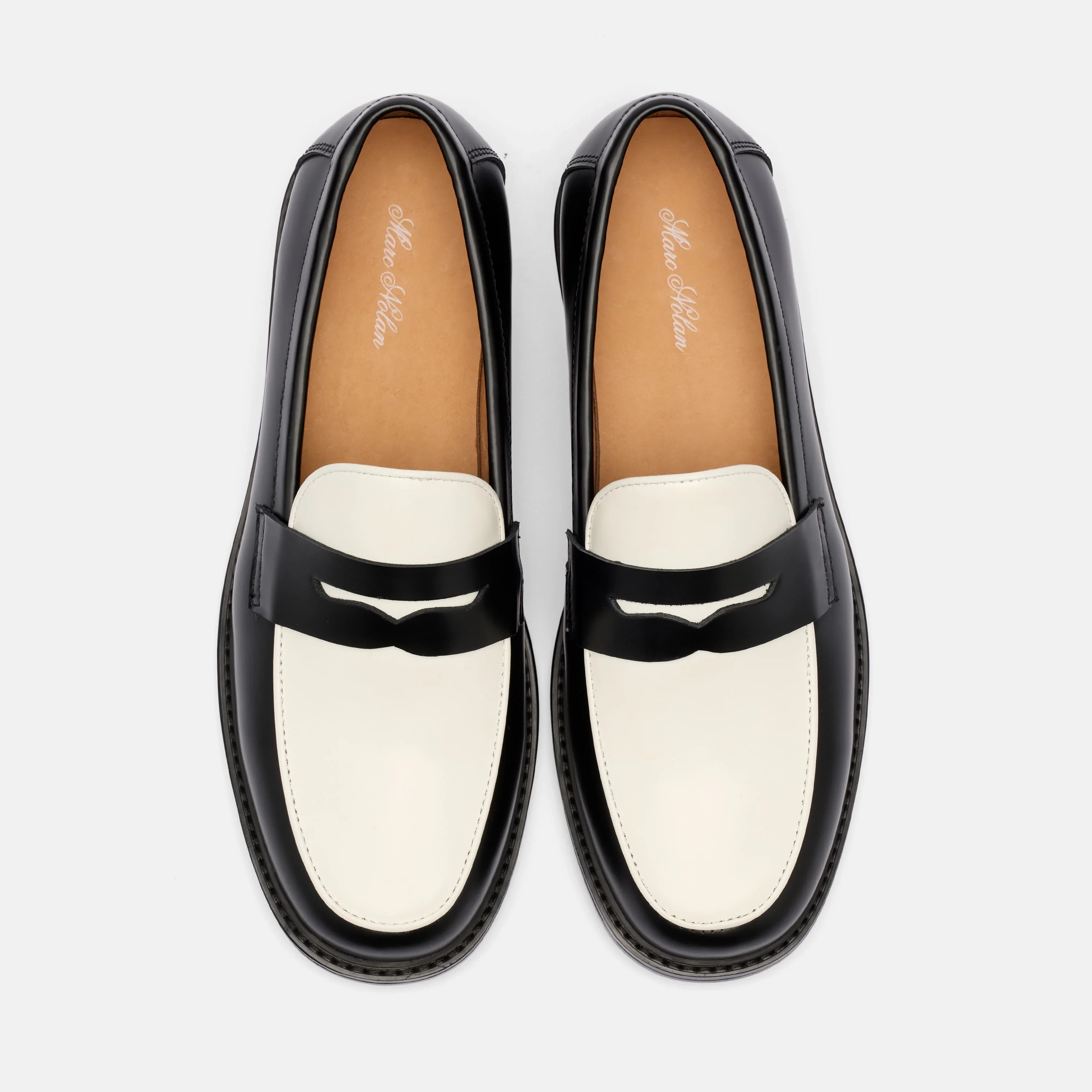 Ms. Calum Black/White Calf Leather Penny Loafers - Image 5