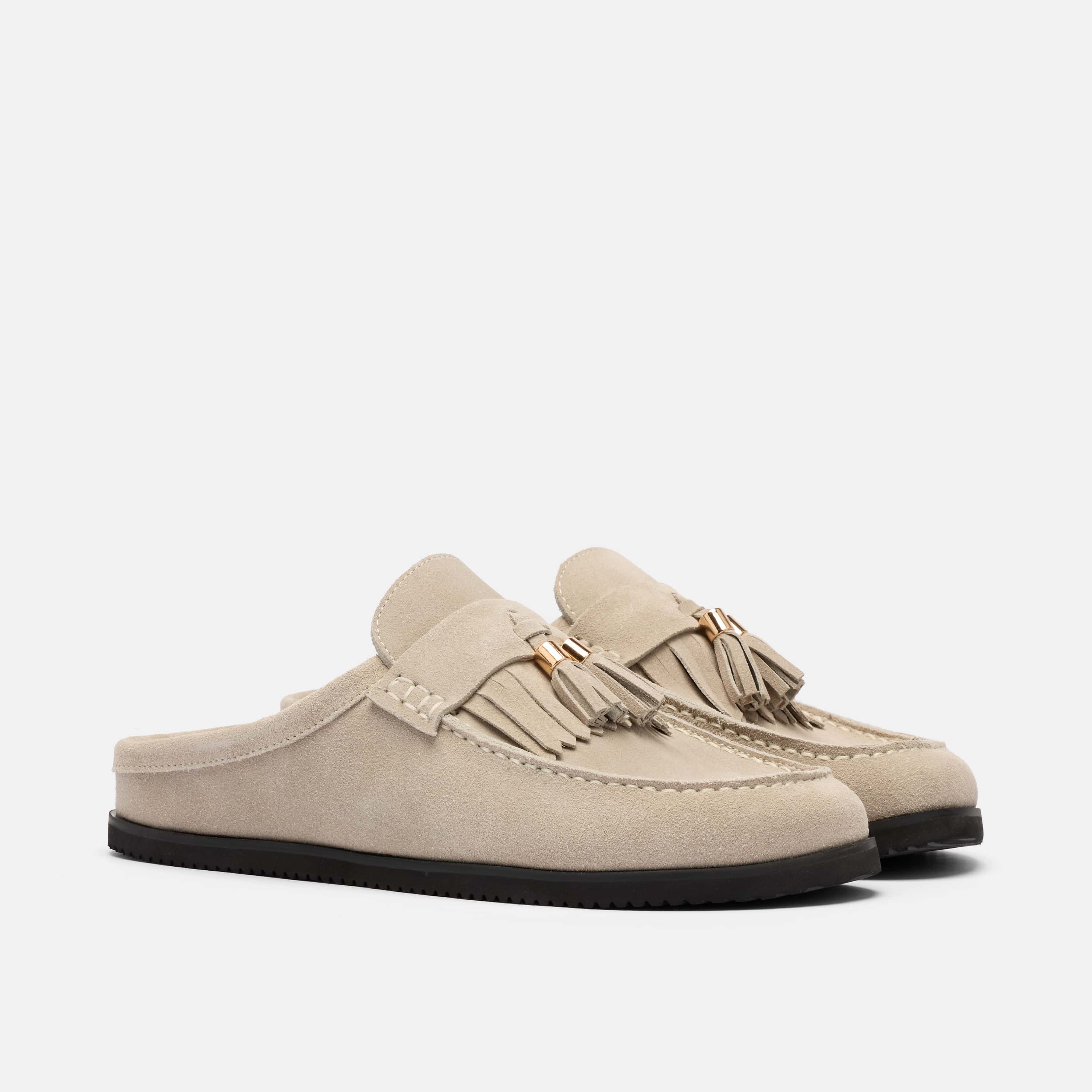 Ms. Hampton Stone Suede Tassel Mules - Image 2