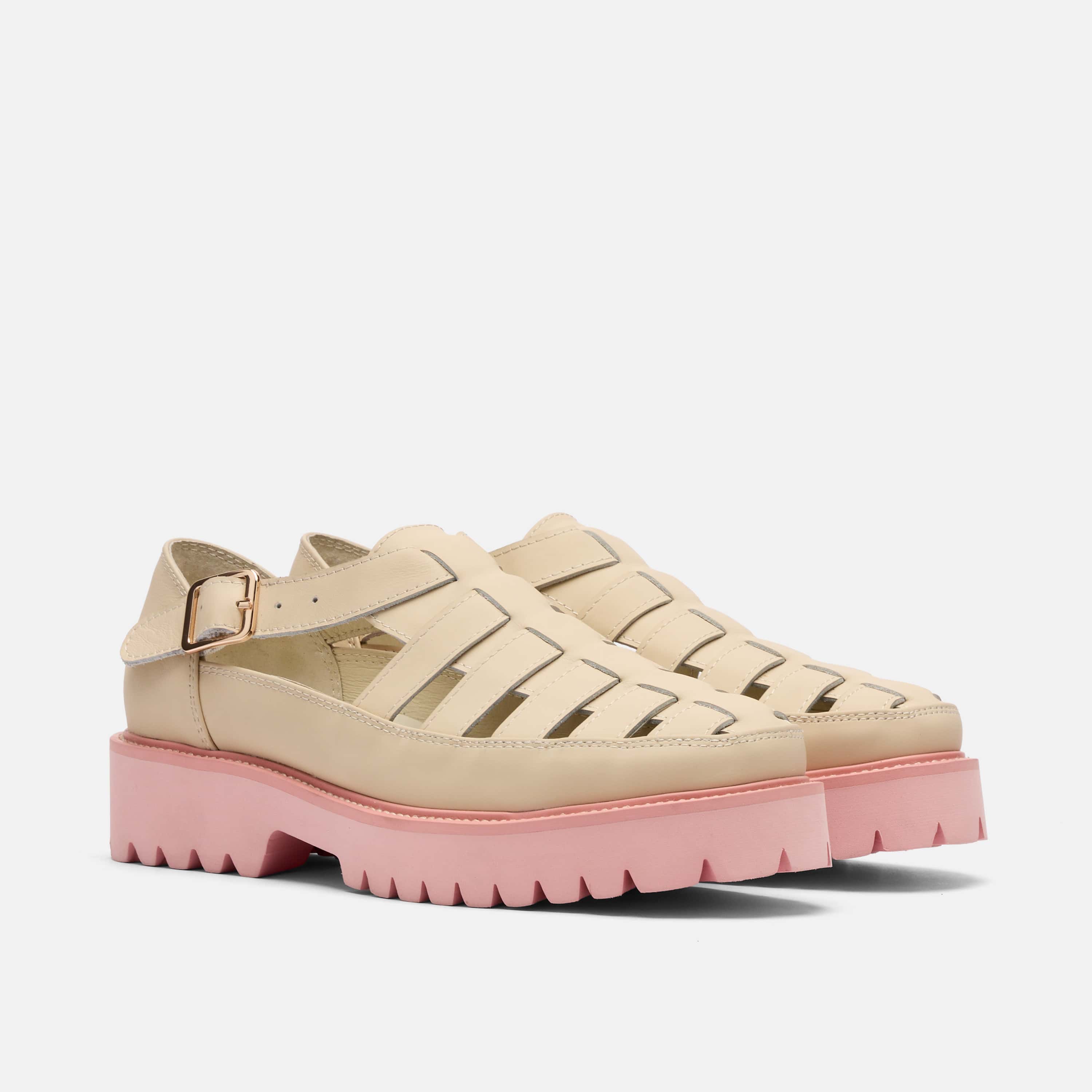 Ms. Magellan Cream/Pink Leather Lug Fisherman Sandals - Image 2