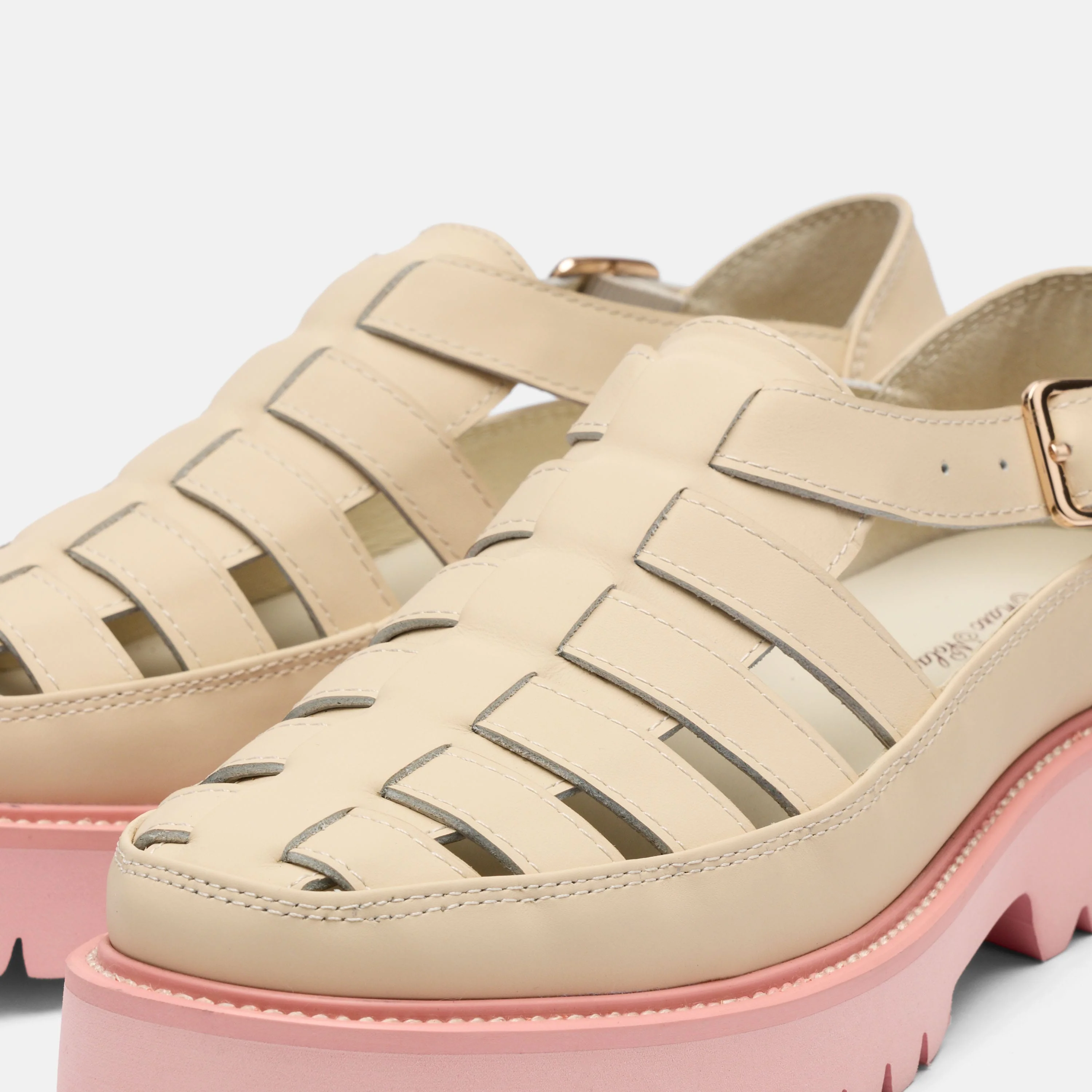Ms. Magellan Cream/Pink Leather Lug Fisherman Sandals - Image 3