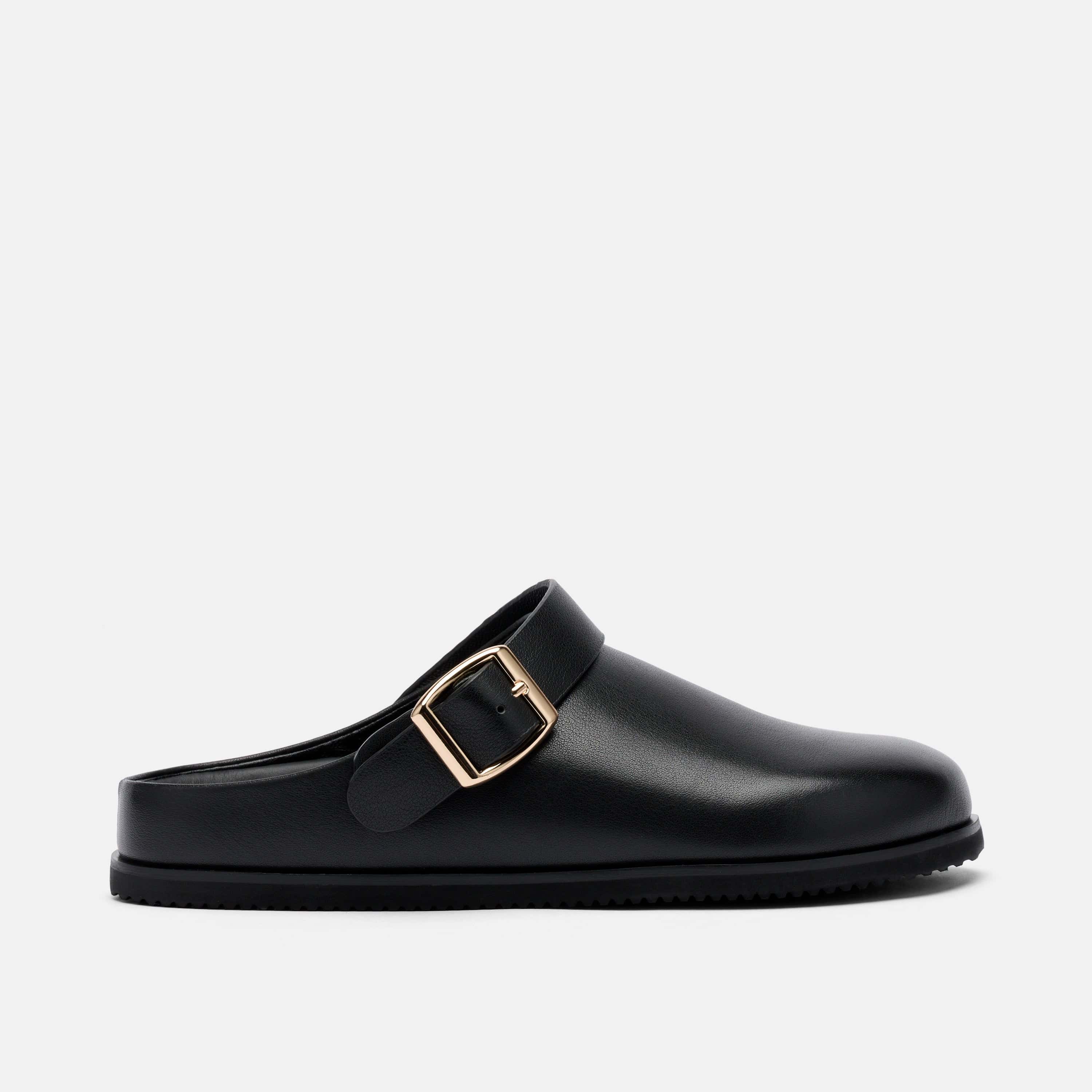 Ms. Solana Black Leather Backstrap Clogs