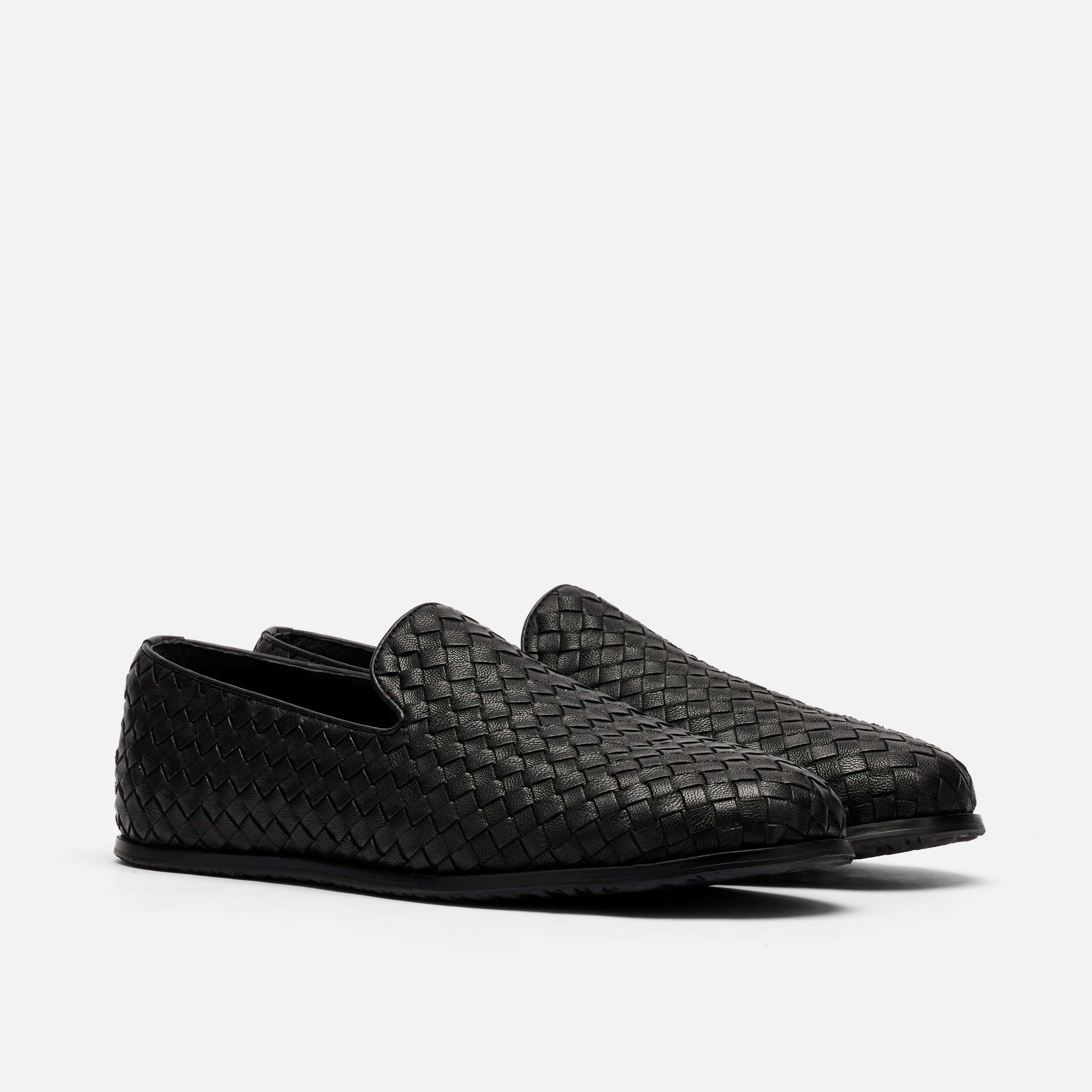 Portofino Black Woven Leather Venetian Loafers - Image 2