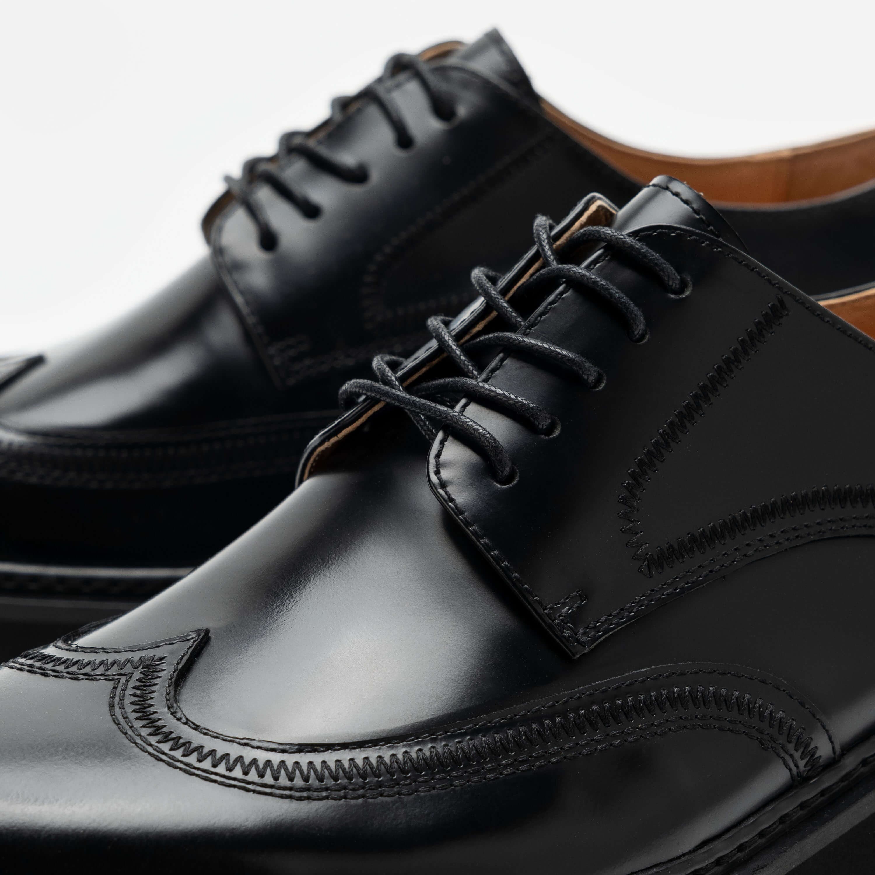Ronan Black Brushed Leather Lug Wingtip Shoes - Image 3
