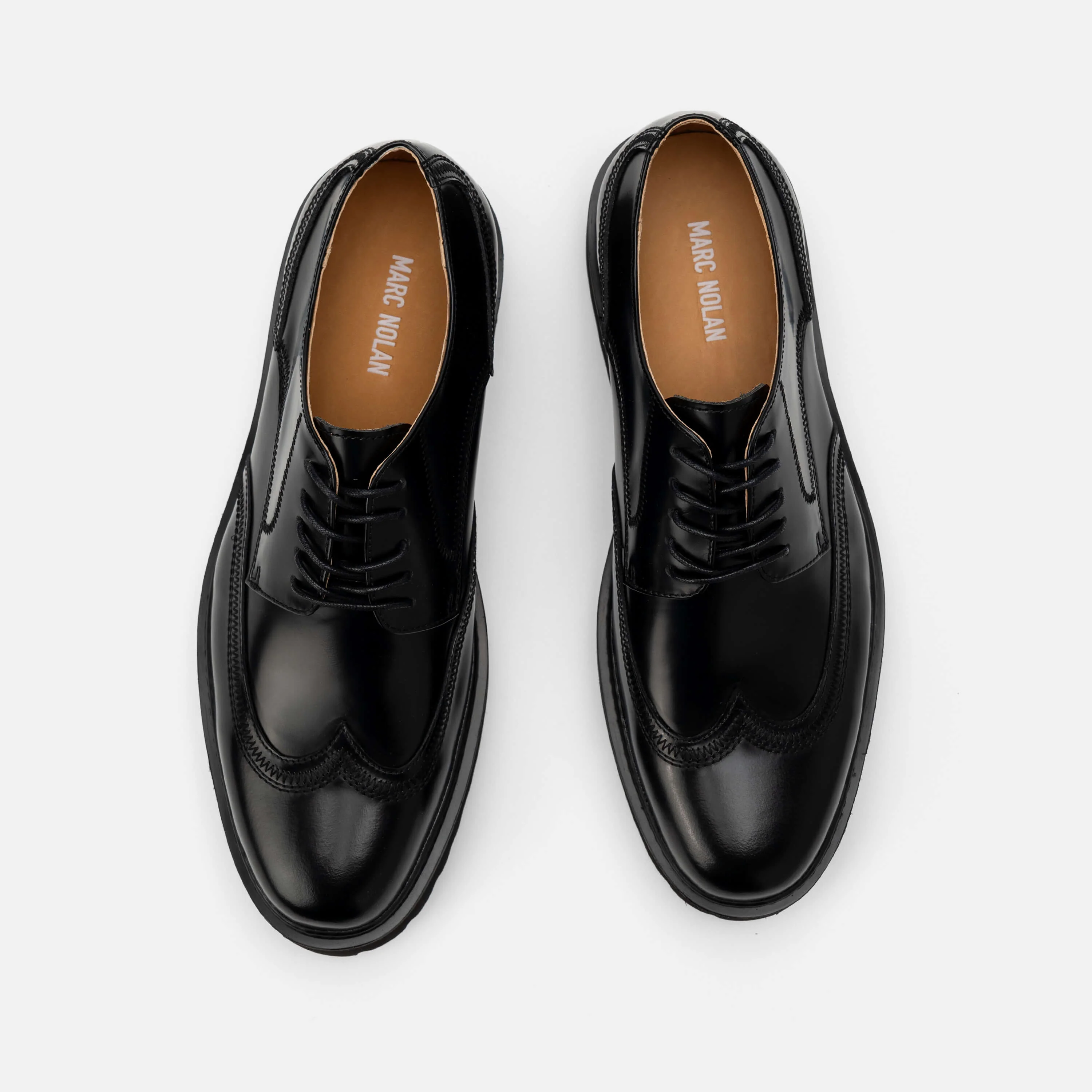 Ronan Black Brushed Leather Lug Wingtip Shoes - Image 4