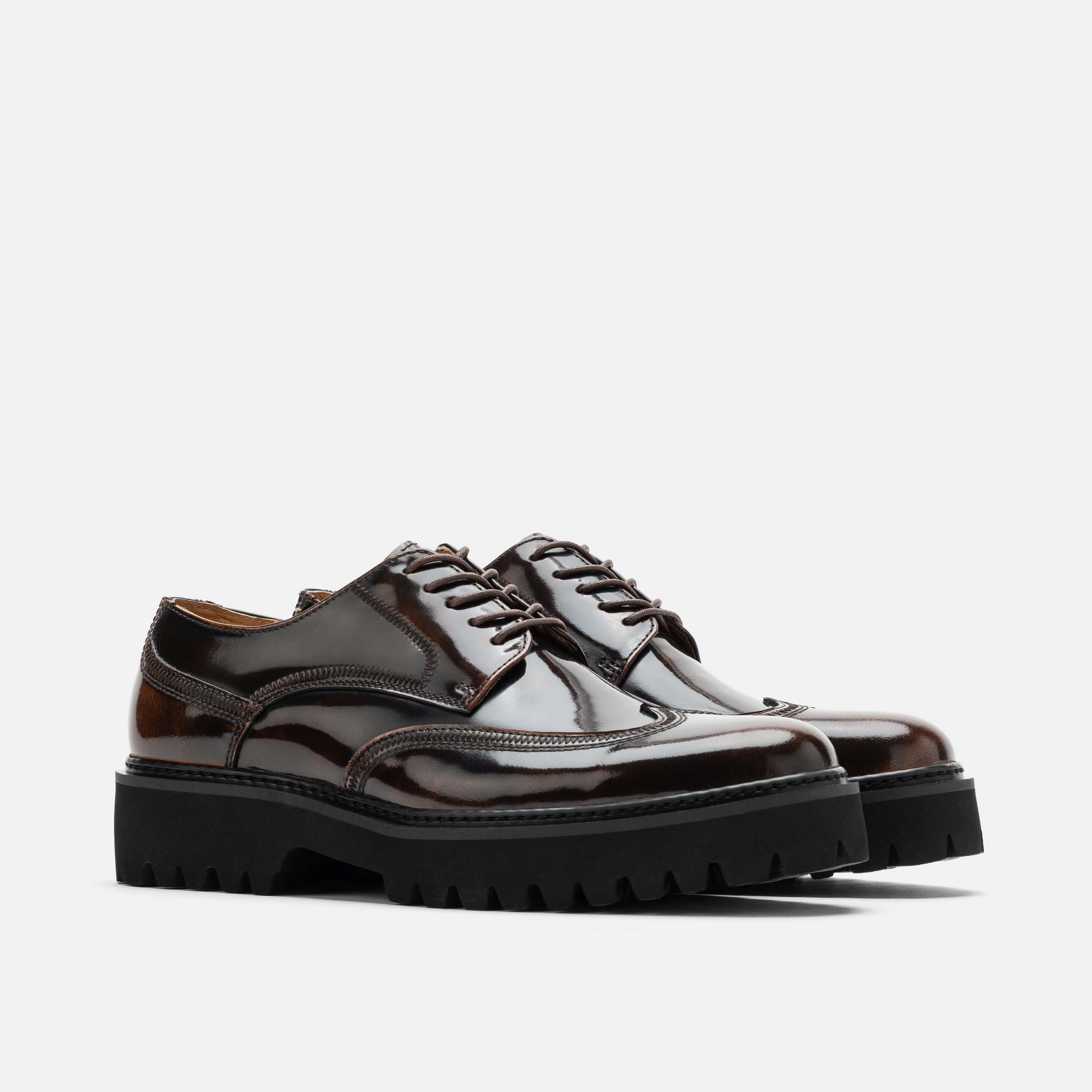 Ronan Chocolate Patent Leather Lug Wingtip Shoes - Image 2