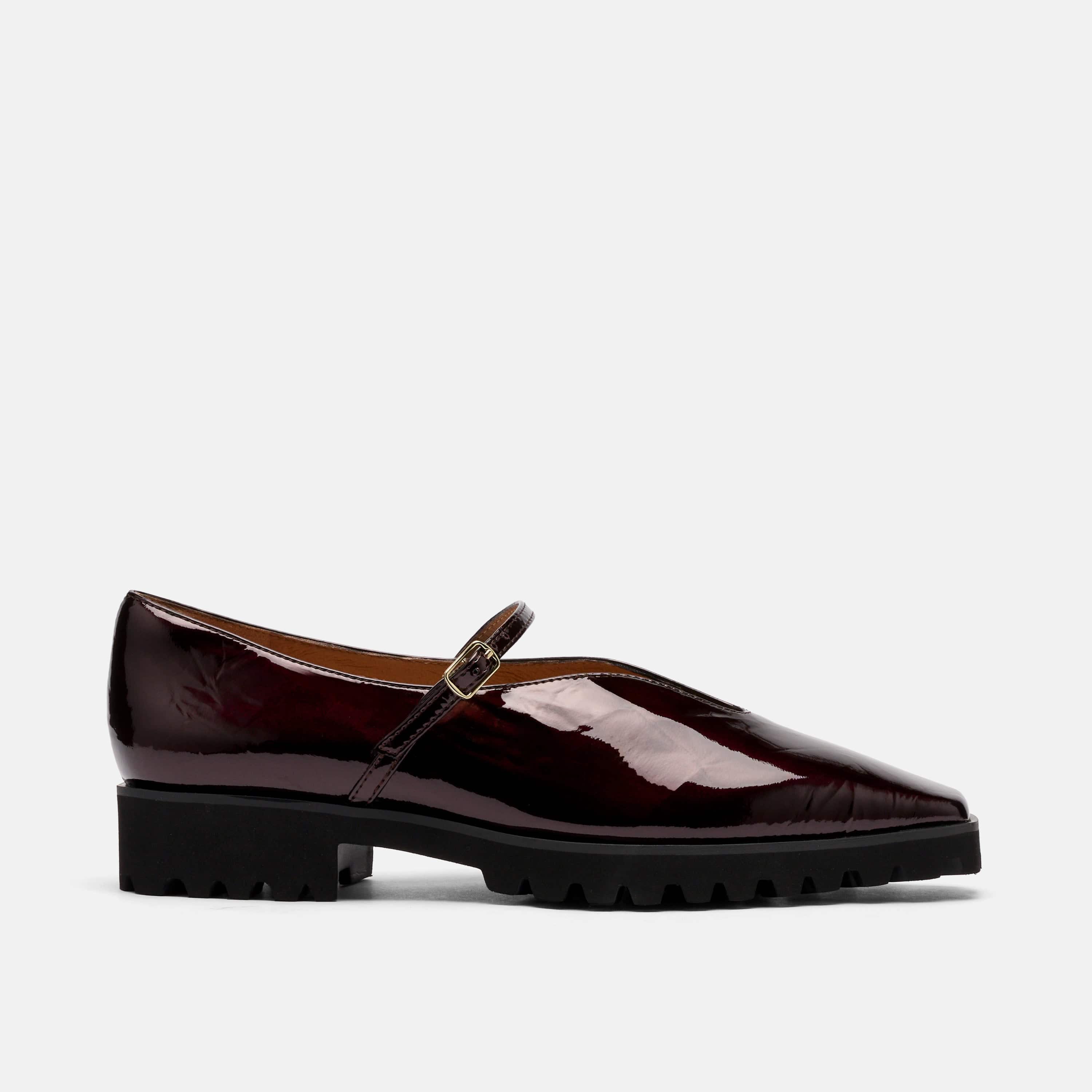 Roxie Wine Patent Leather Lug Mary Janes