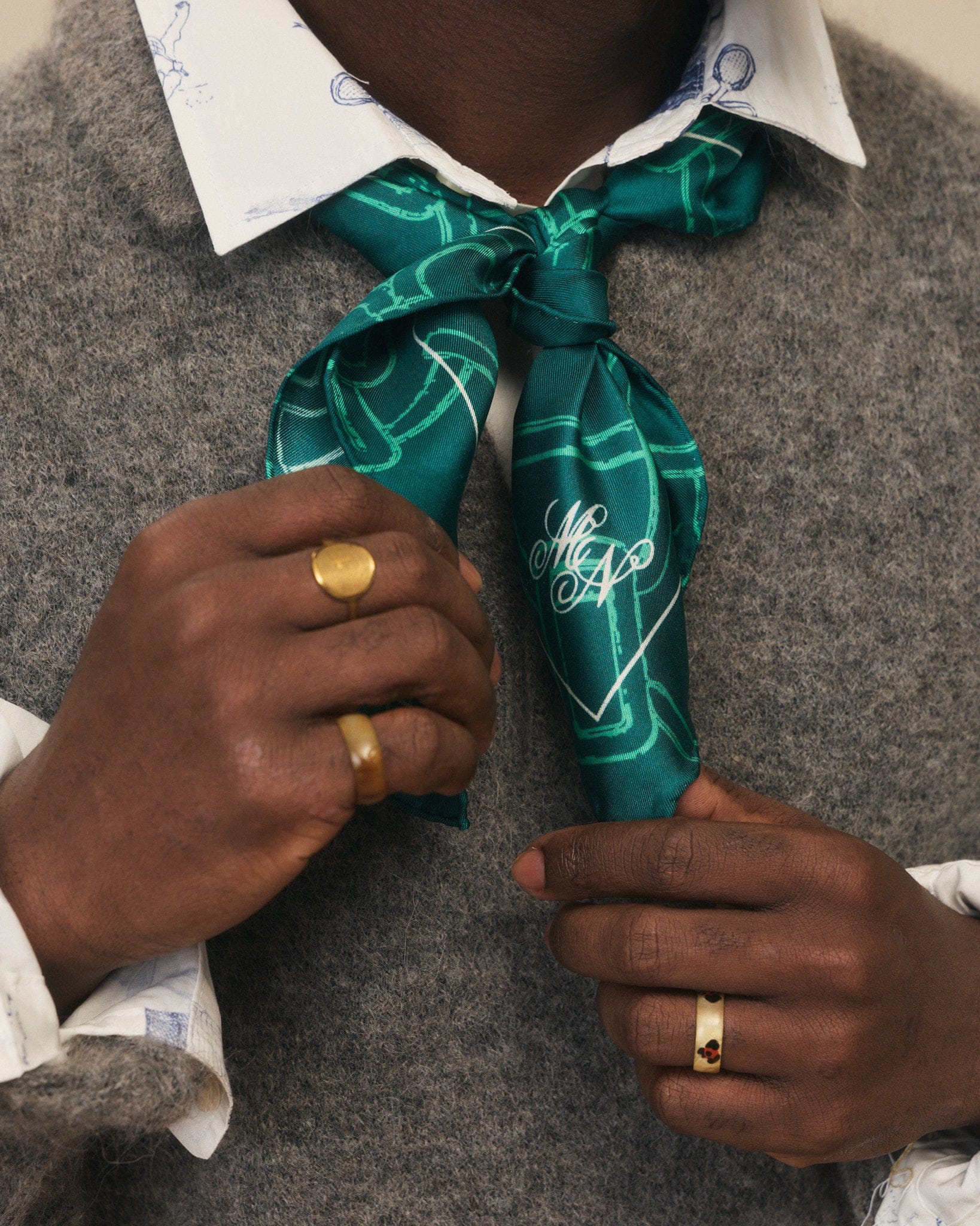Marc Nolan Silk Scarf - Green - Image 2