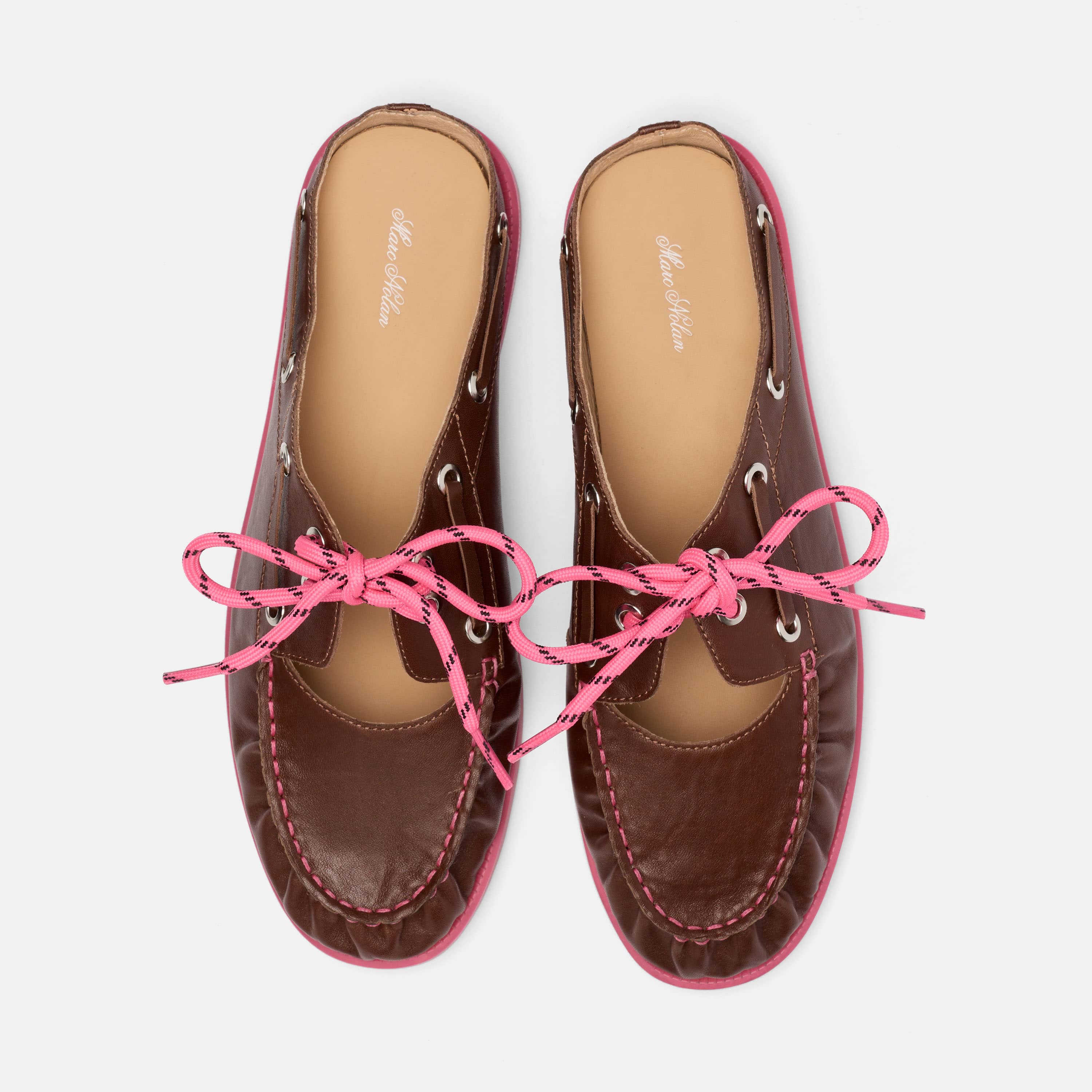Selene Brown/Pink Pleated Leather Boat Shoe Mules - Image 5