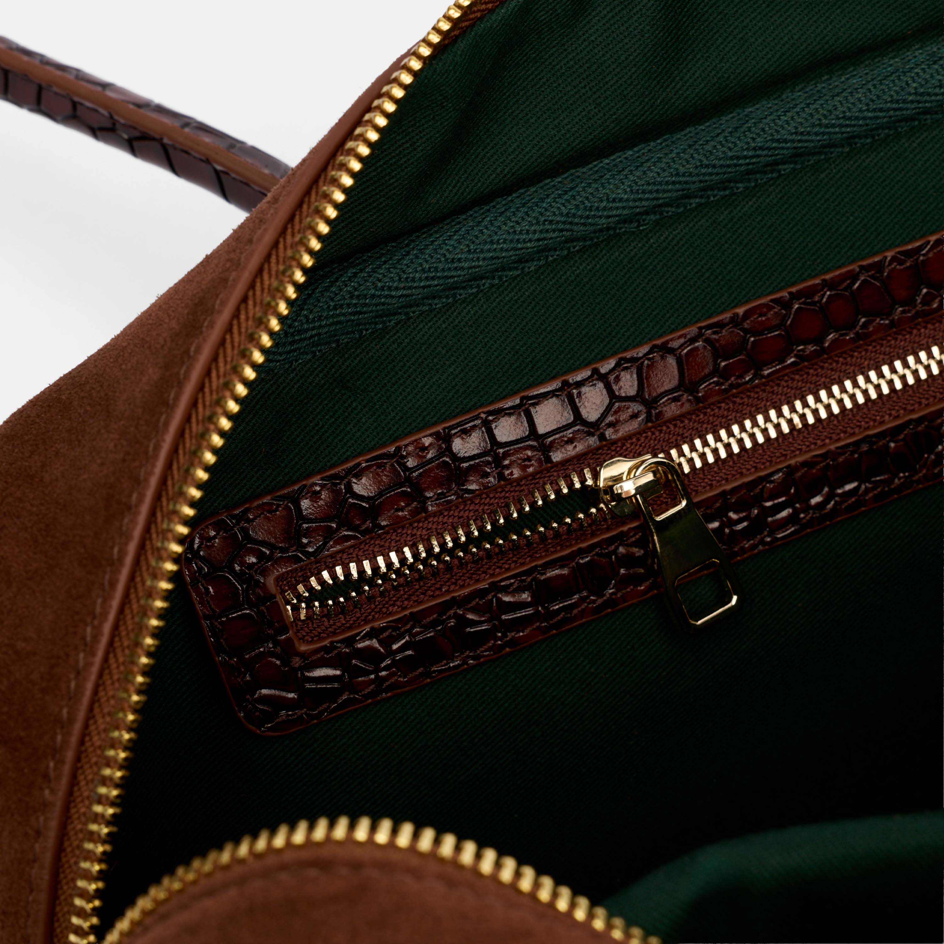 Serena Horsebit Shoulder Bag - Brown Suede & Croc Leather - Image 4