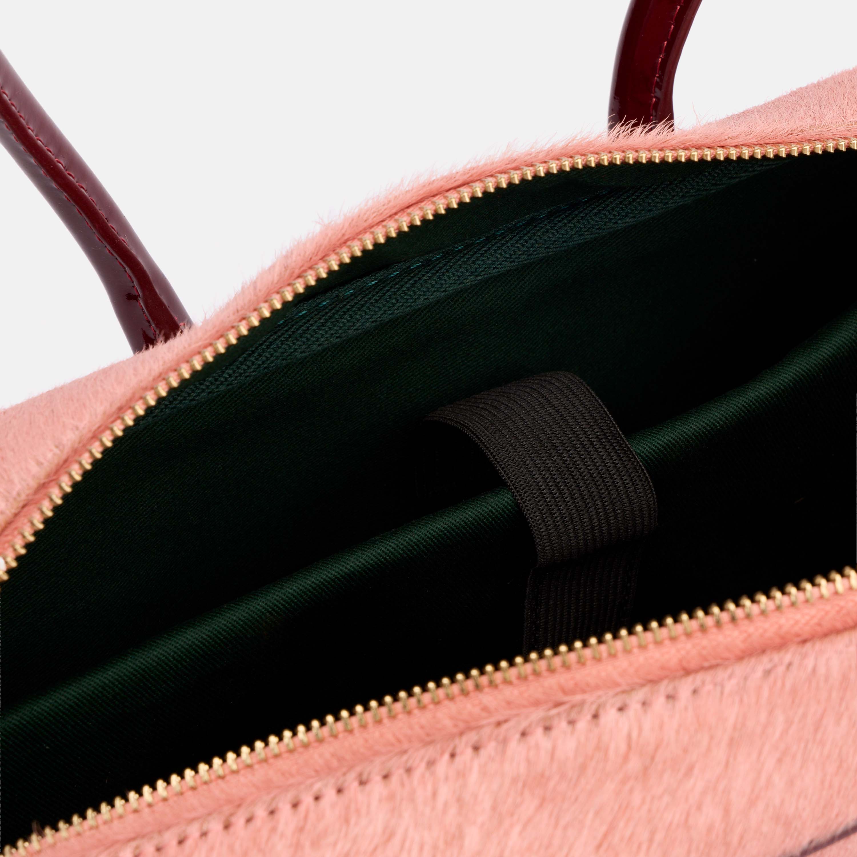 Serena Horsebit Shoulder Bag - Pink Haircalf & Burgundy Patent - Image 5