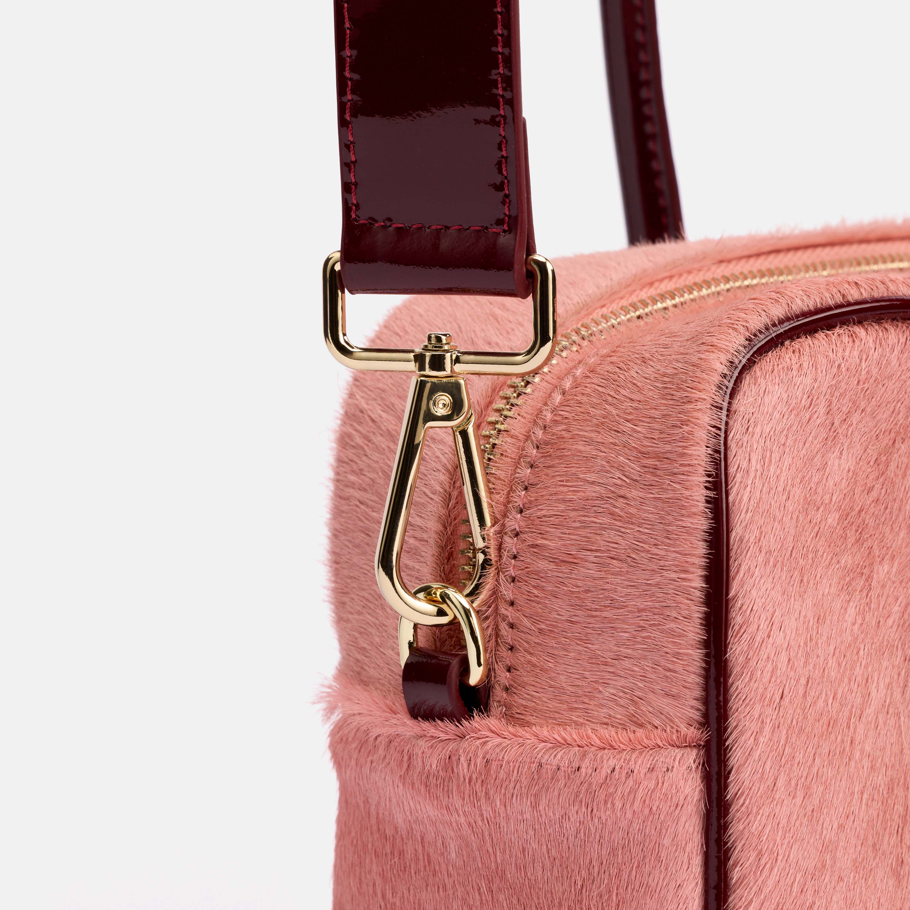 Serena Horsebit Shoulder Bag - Pink Haircalf & Burgundy Patent - Image 6