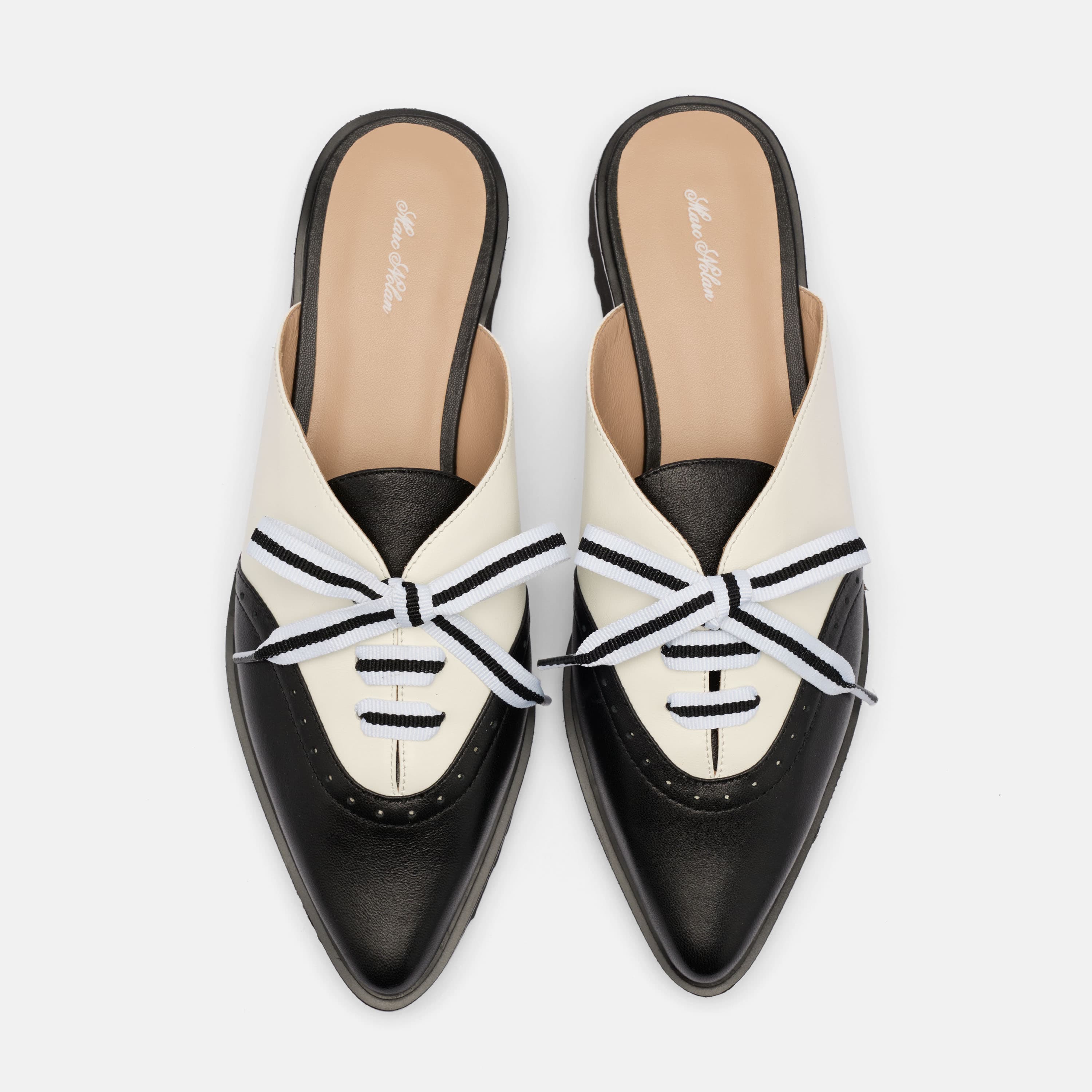 Vera Black/White Leather Oxford Mules - Image 5